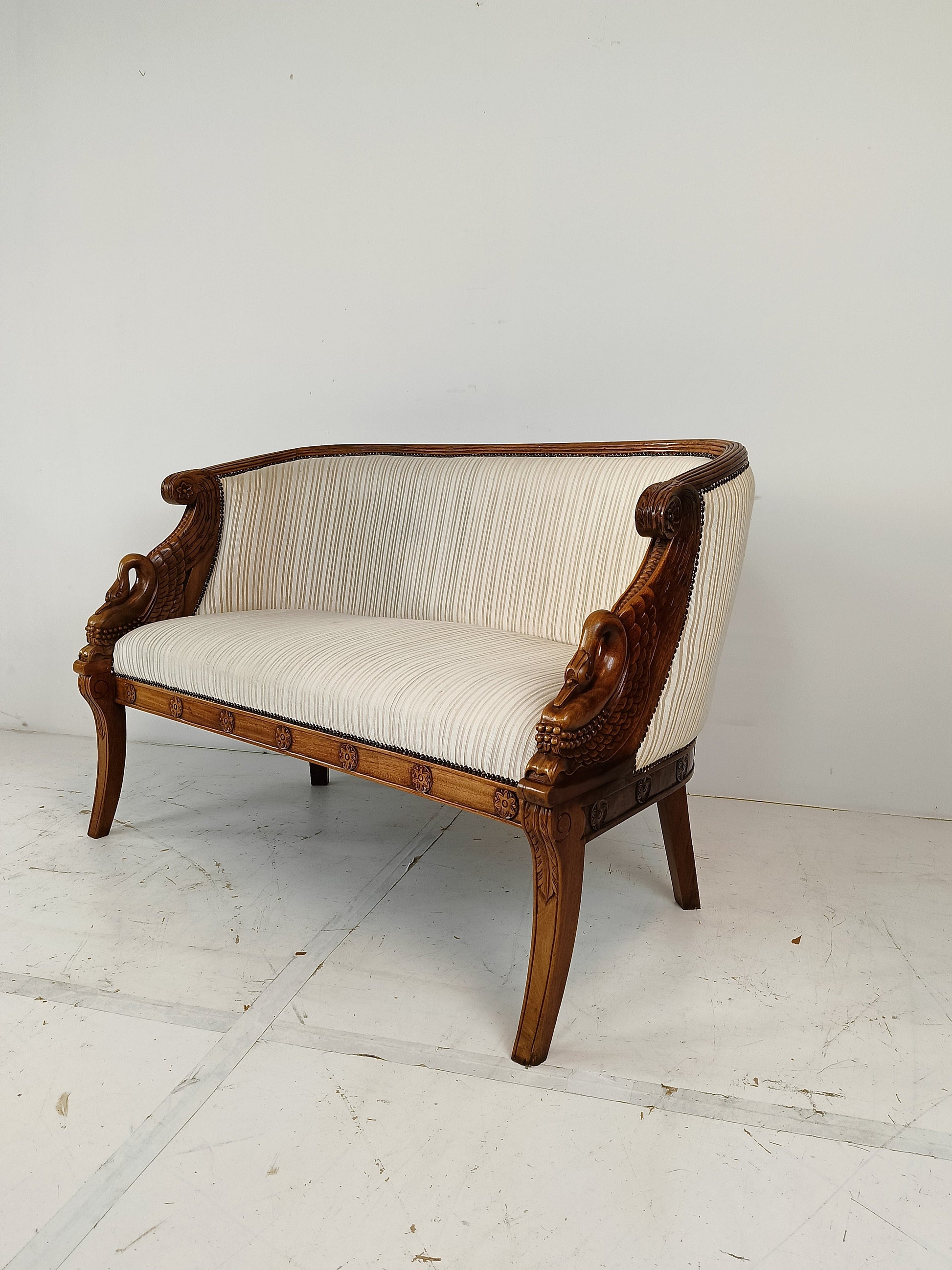 Neoclassical Carved Swan Bench Beige Neoclassical Carved Swan Bench Beige