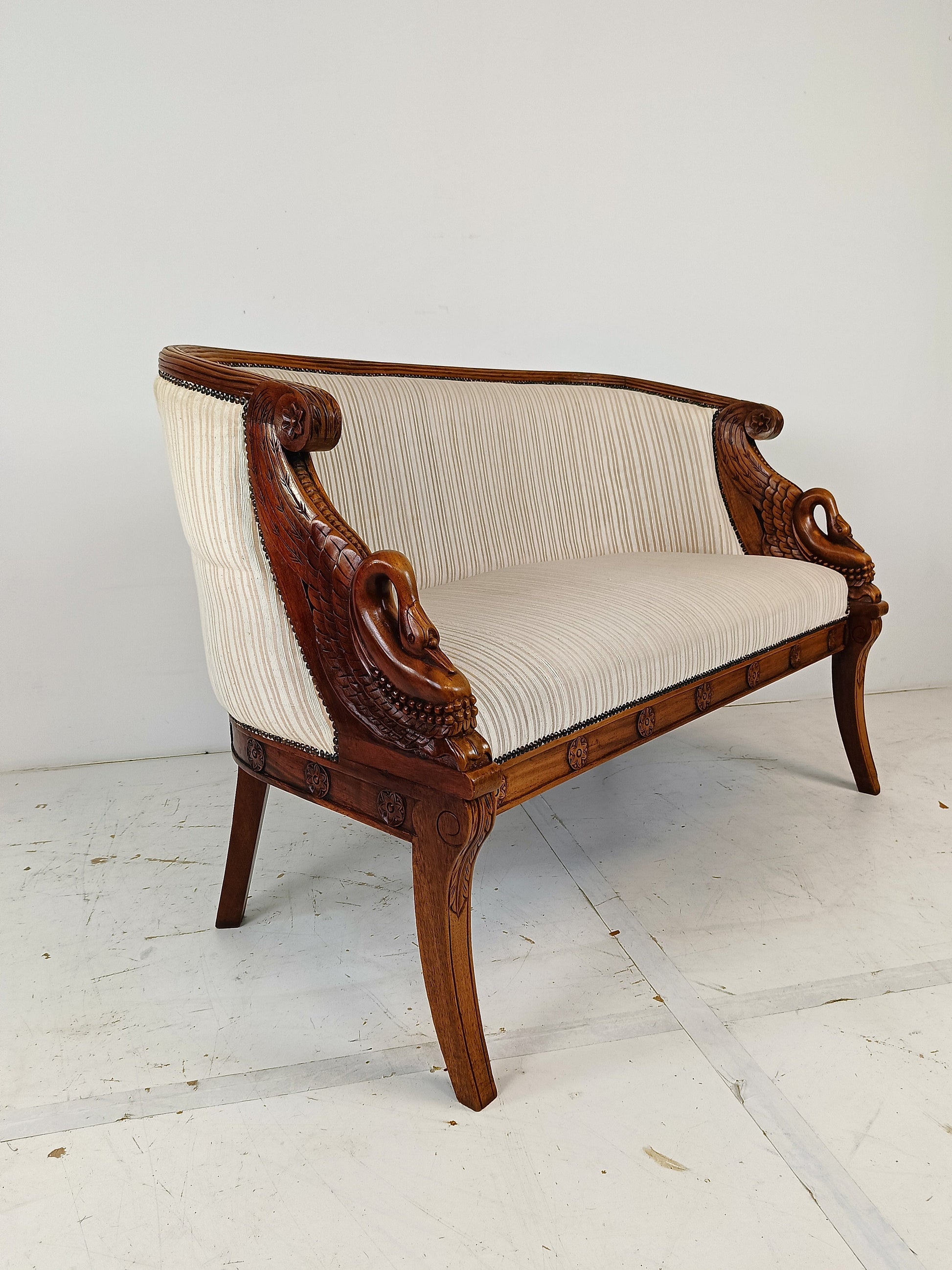 Neoclassical Carved Swan Bench Beige Neoclassical Carved Swan Bench Beige