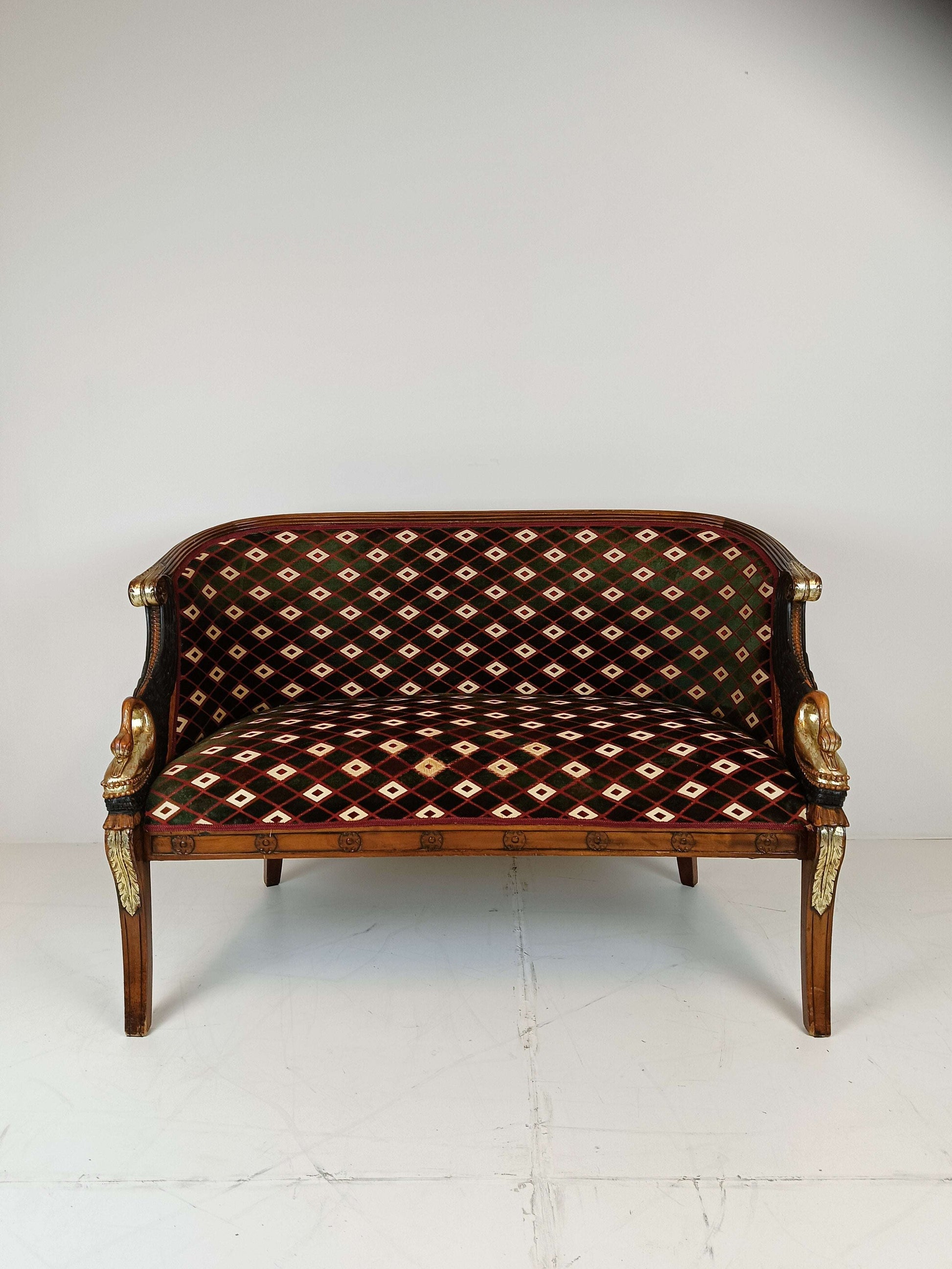 Neoclassical Lacquered Carved Swan Bench Neoclassical Lacquered Carved Swan Bench