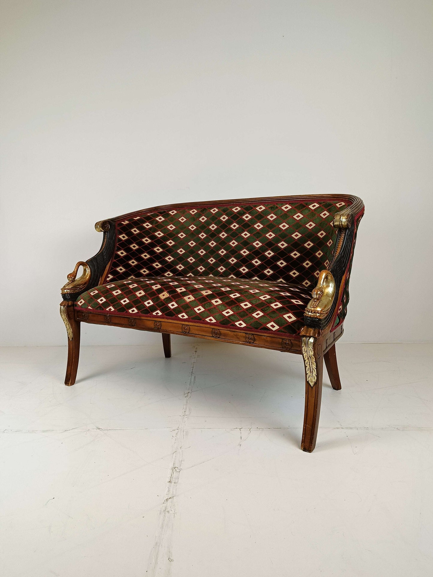 Neoclassical Lacquered Carved Swan Bench Neoclassical Lacquered Carved Swan Bench