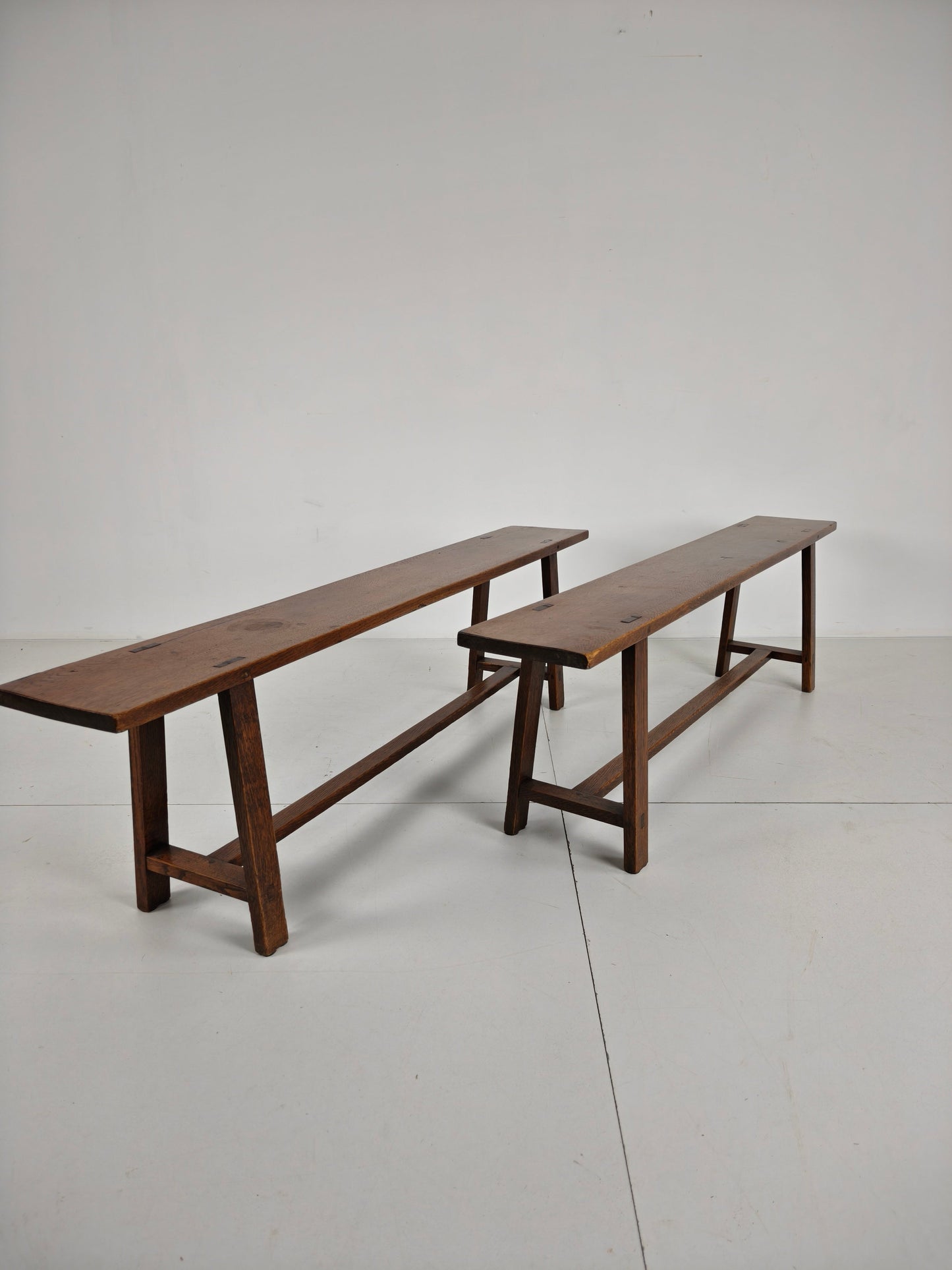 Pair of 19th Century French Rustic Benches – Solid Oak Pair of 19th Century French Rustic Benches – Solid Oak