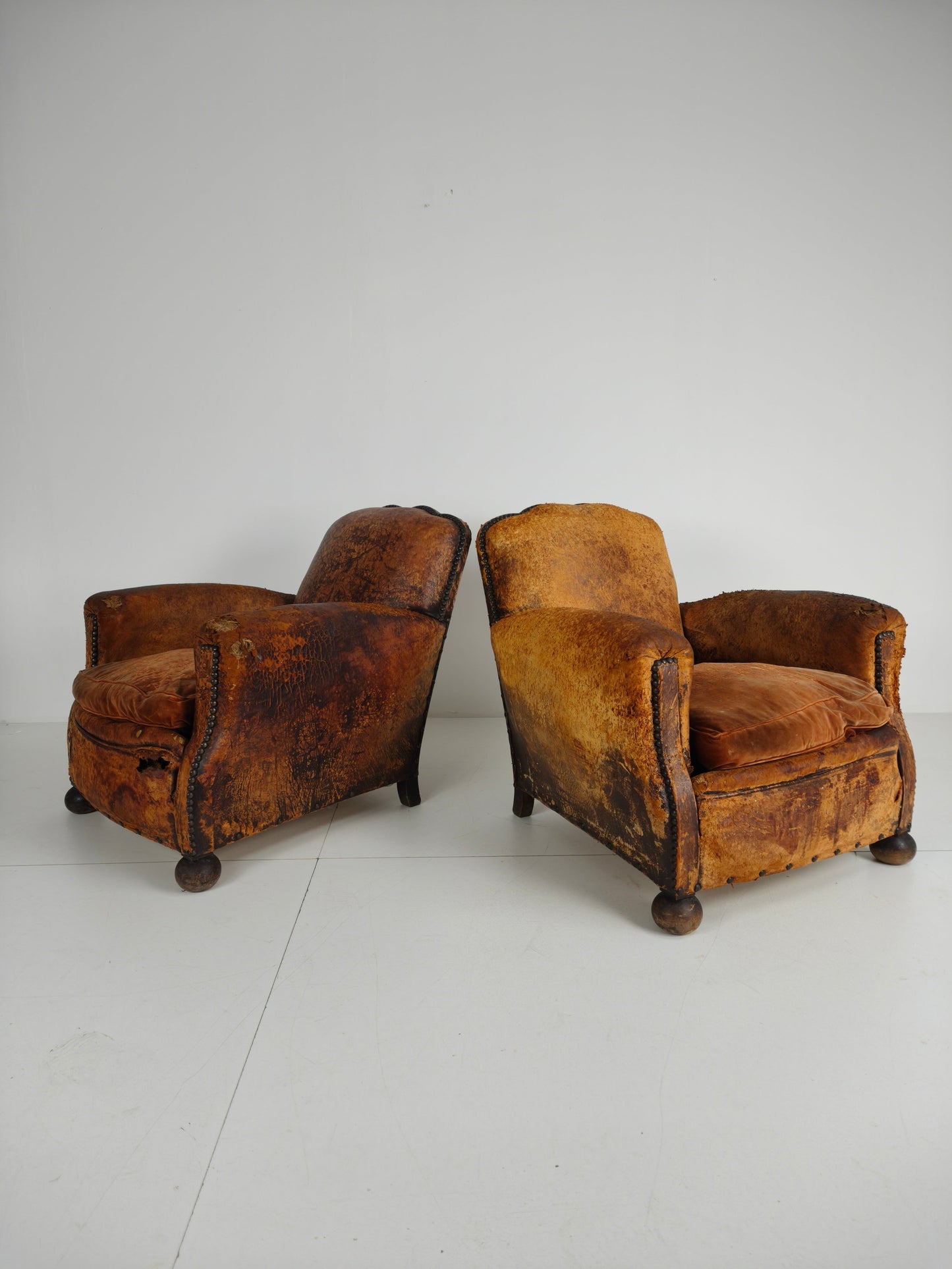Pair of Antique 19th Century French Club Chairs – Sheep Leather Pair of Antique 19th Century French Club Chairs – Sheep Leather