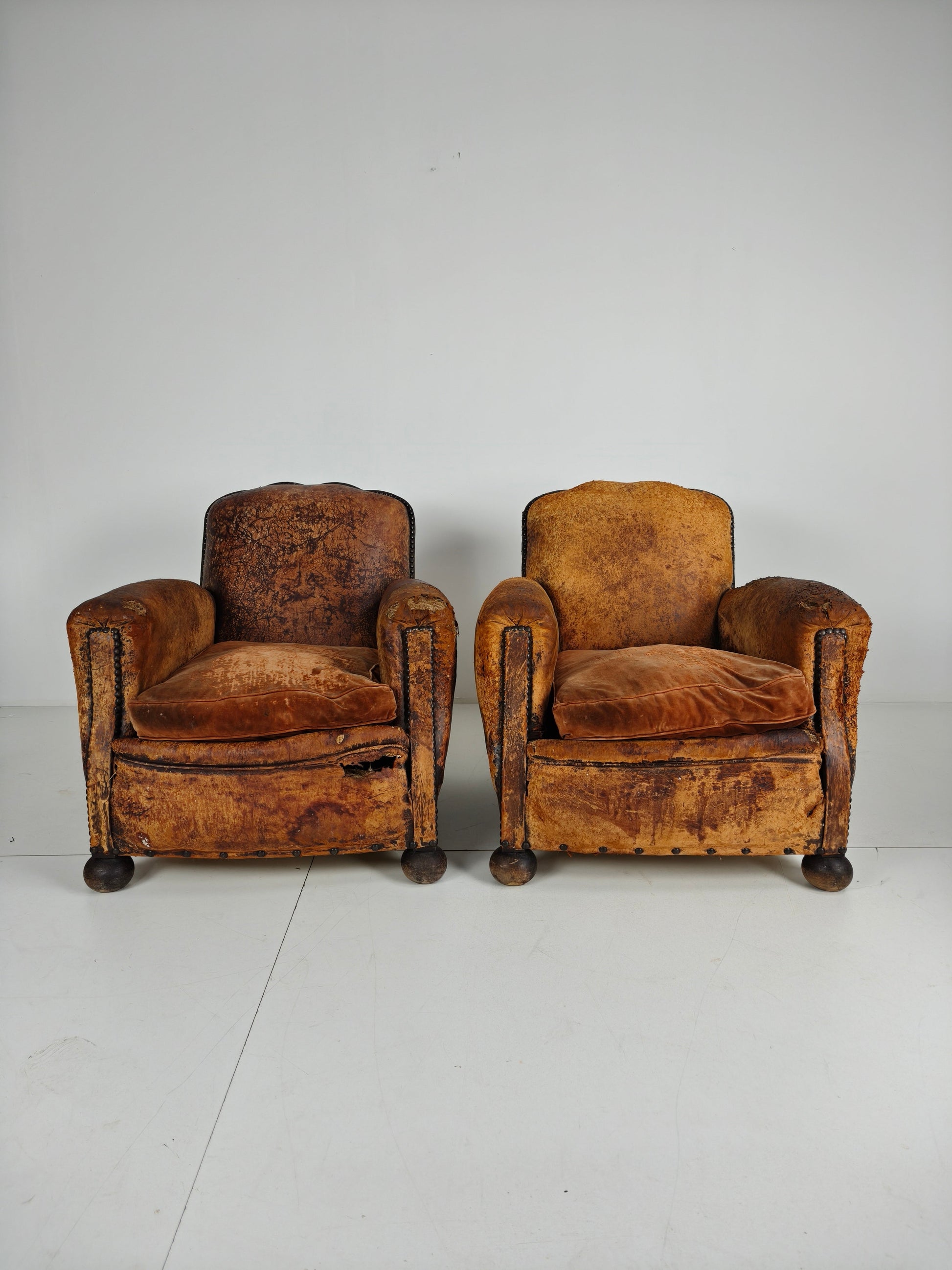 Pair of Antique 19th Century French Club Chairs – Sheep Leather Pair of Antique 19th Century French Club Chairs – Sheep Leather