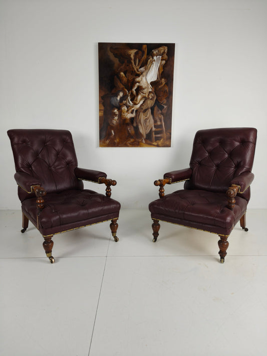 Pair of Antique Library Chairs - Original William Morris & Co Edinburgh Stamped Armchairs Pair of Antique Library Chairs - Original William Morris & Co Edinburgh Stamped Armchairs