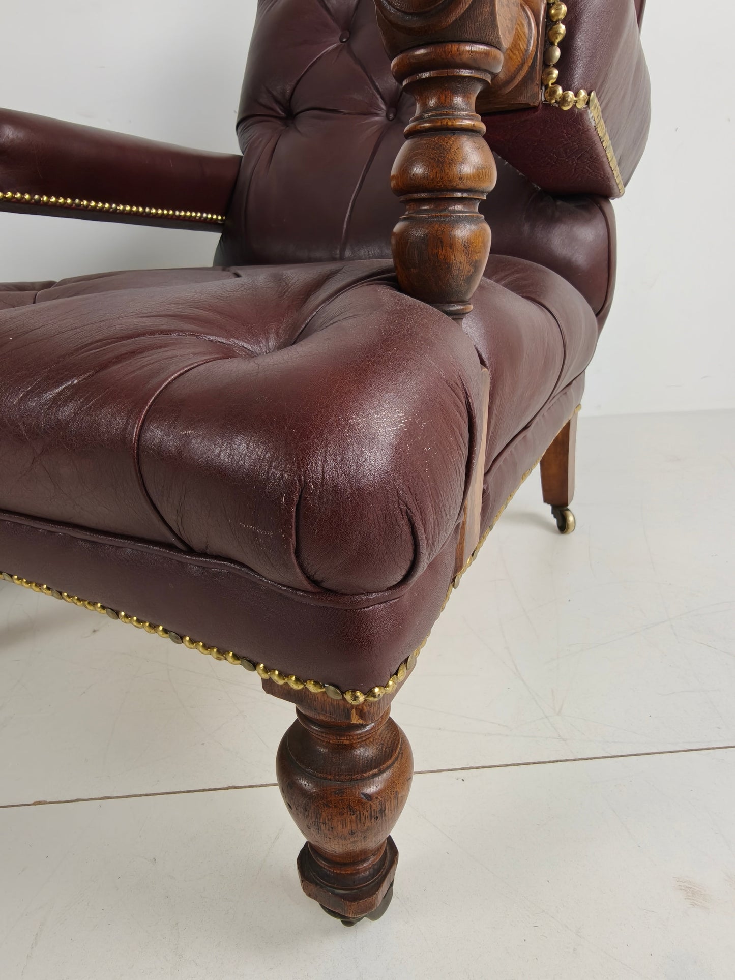 Pair of Antique Library Chairs - Original William Morris & Co Edinburgh Stamped Armchairs Pair of Antique Library Chairs - Original William Morris & Co Edinburgh Stamped Armchairs