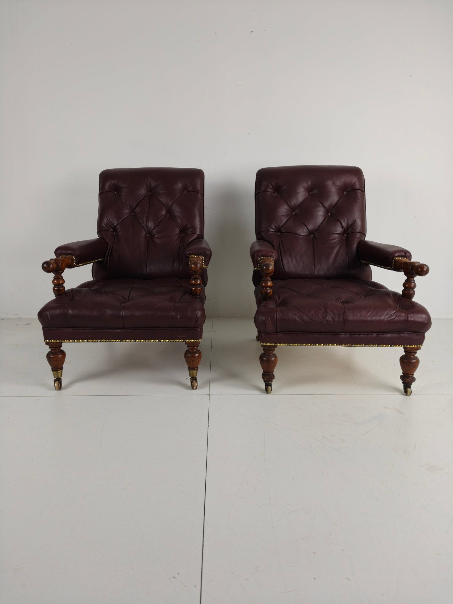 Pair of Antique Library Chairs - Original William Morris & Co Edinburgh Stamped Armchairs Pair of Antique Library Chairs - Original William Morris & Co Edinburgh Stamped Armchairs