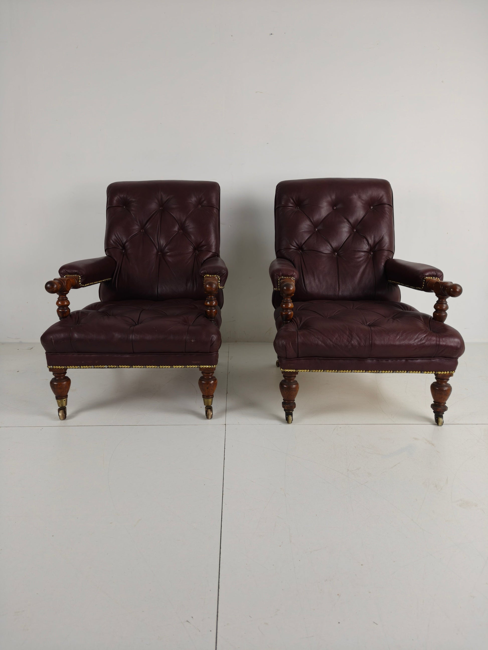 Pair of Antique Library Chairs - Original William Morris & Co Edinburgh Stamped Armchairs Pair of Antique Library Chairs - Original William Morris & Co Edinburgh Stamped Armchairs