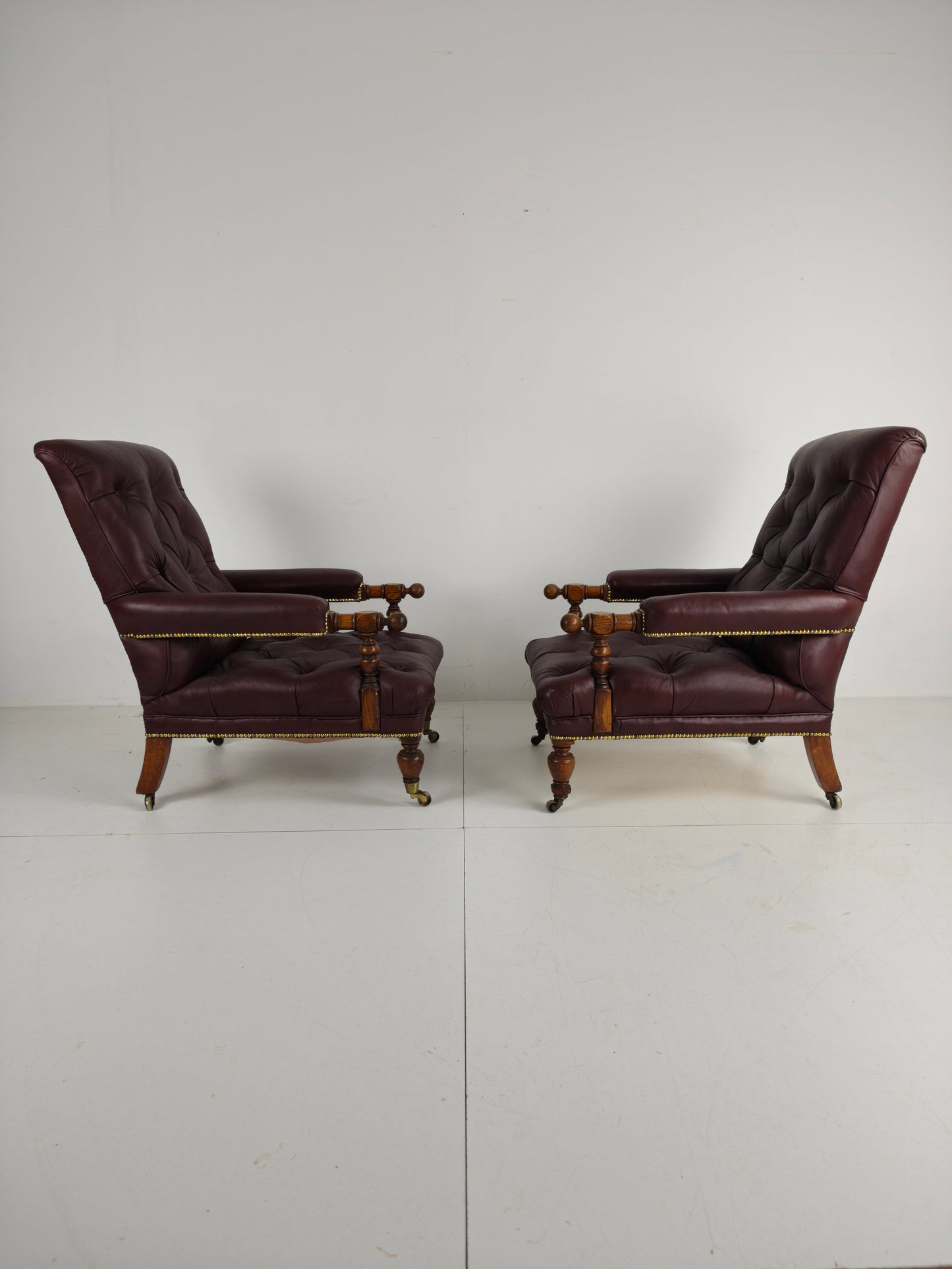 Pair of Antique Library Chairs - Original William Morris & Co Edinburgh Stamped Armchairs Pair of Antique Library Chairs - Original William Morris & Co Edinburgh Stamped Armchairs