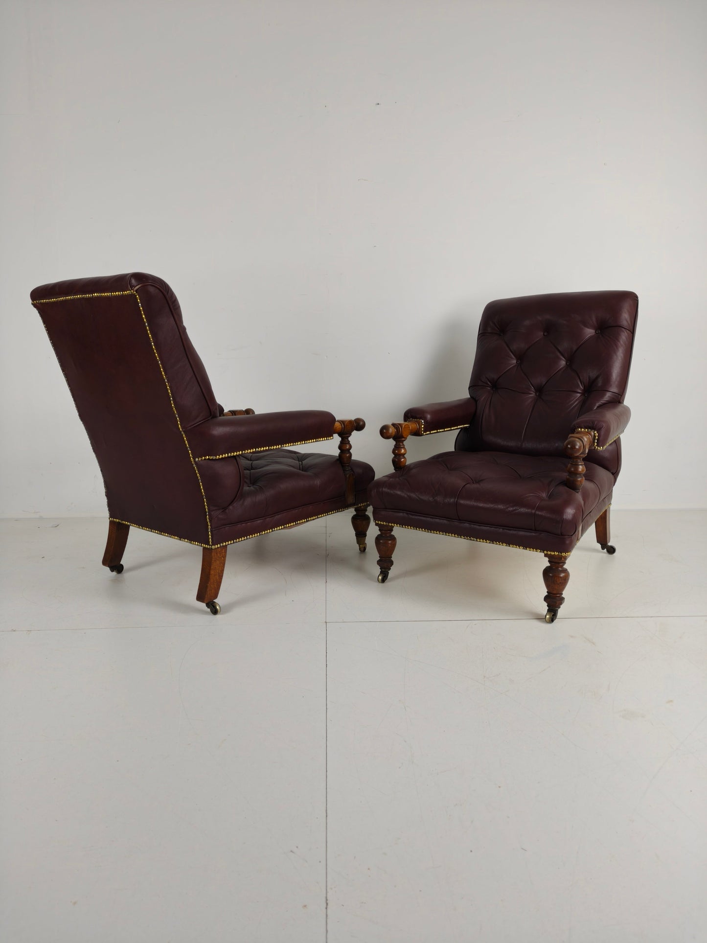 Pair of Antique Library Chairs - Original William Morris & Co Edinburgh Stamped Armchairs Pair of Antique Library Chairs - Original William Morris & Co Edinburgh Stamped Armchairs
