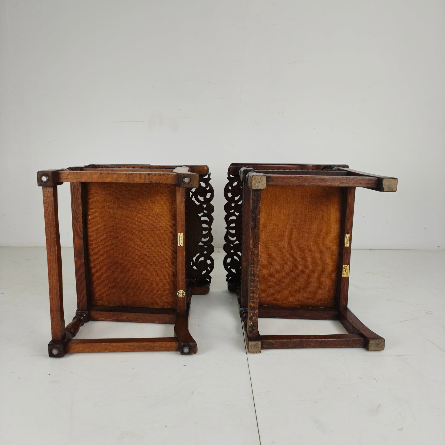 Pair of English Antique Jacobean Monk Armchairs / Tables by F. Parker & Sons Ltd Pair of English Antique Jacobean Monk Armchairs / Tables by F. Parker & Sons Ltd