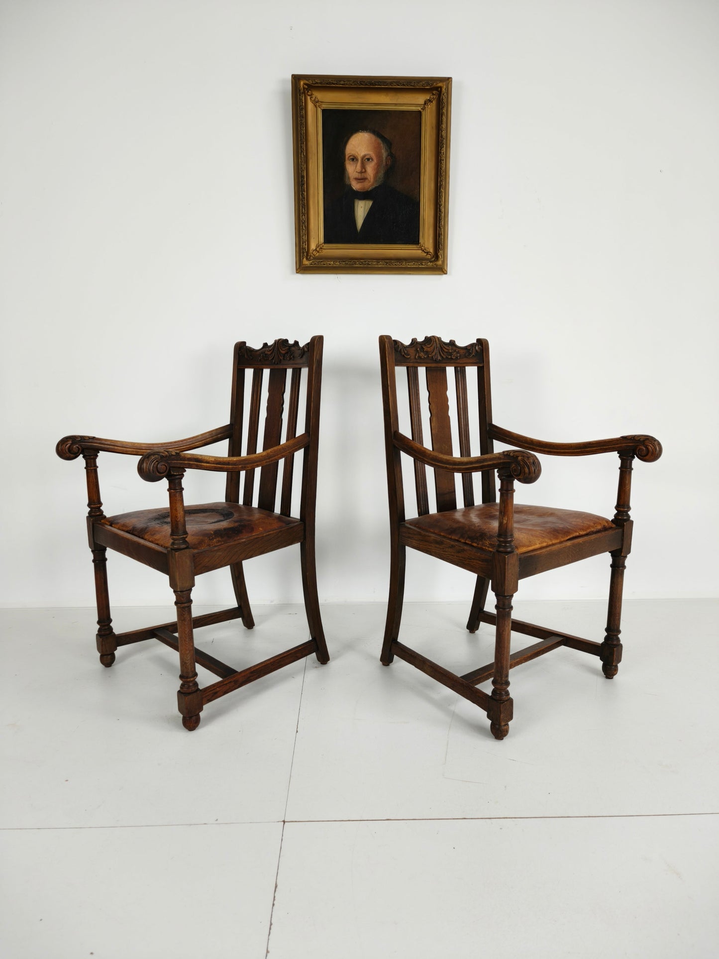 Pair of F. Parker &amp; Son Oak Armchairs – 19th Century English Pair of F. Parker &amp; Son Oak Armchairs – 19th Century English