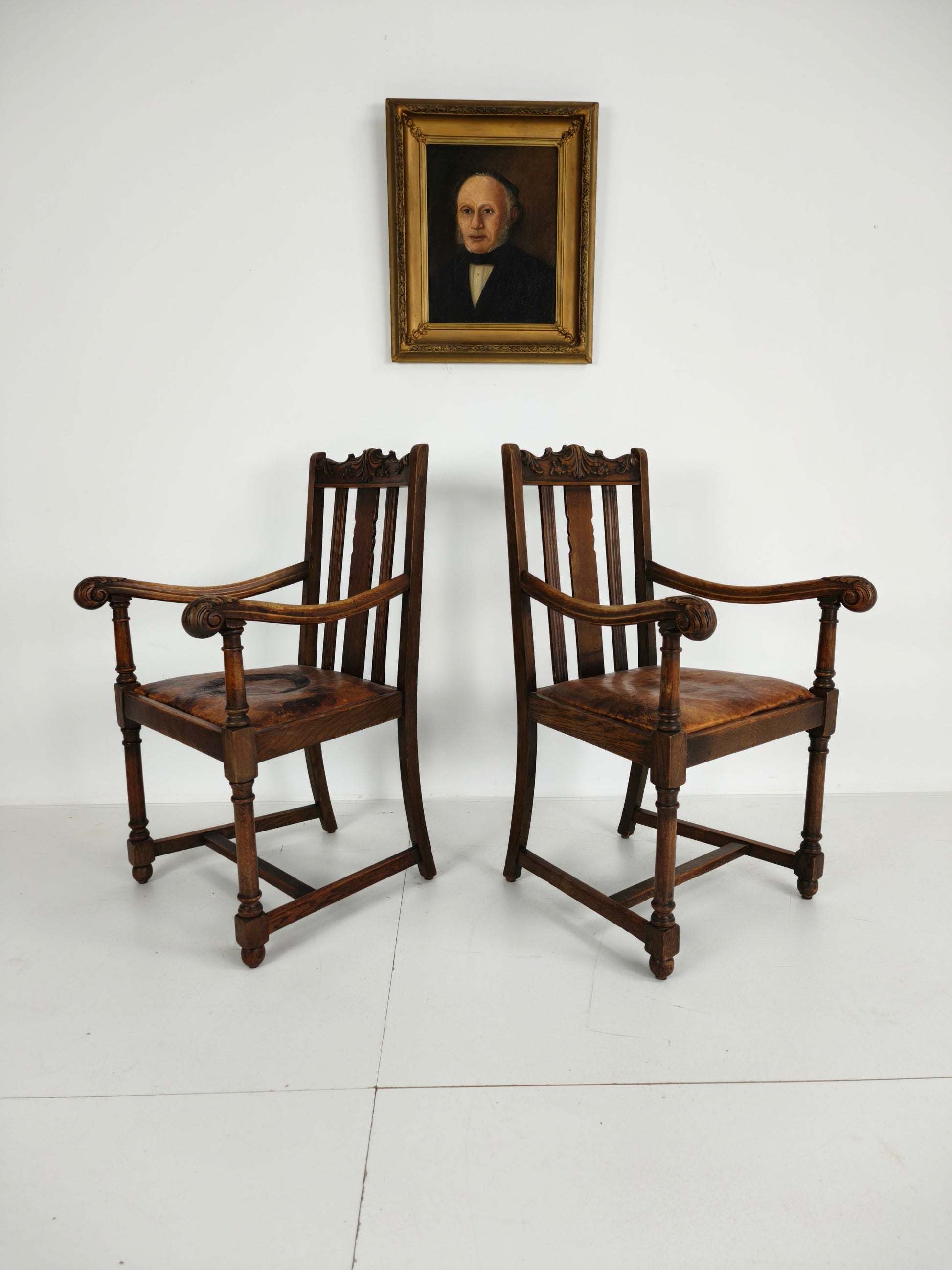 Pair of F. Parker &amp; Son Oak Armchairs – 19th Century English Pair of F. Parker &amp; Son Oak Armchairs – 19th Century English