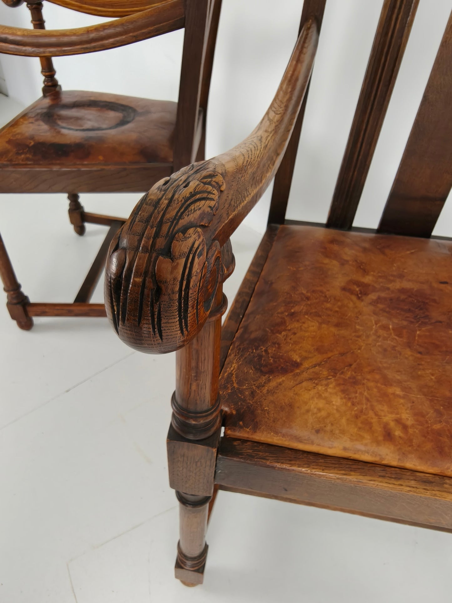 Pair of F. Parker &amp; Son Oak Armchairs – 19th Century English Pair of F. Parker &amp; Son Oak Armchairs – 19th Century English