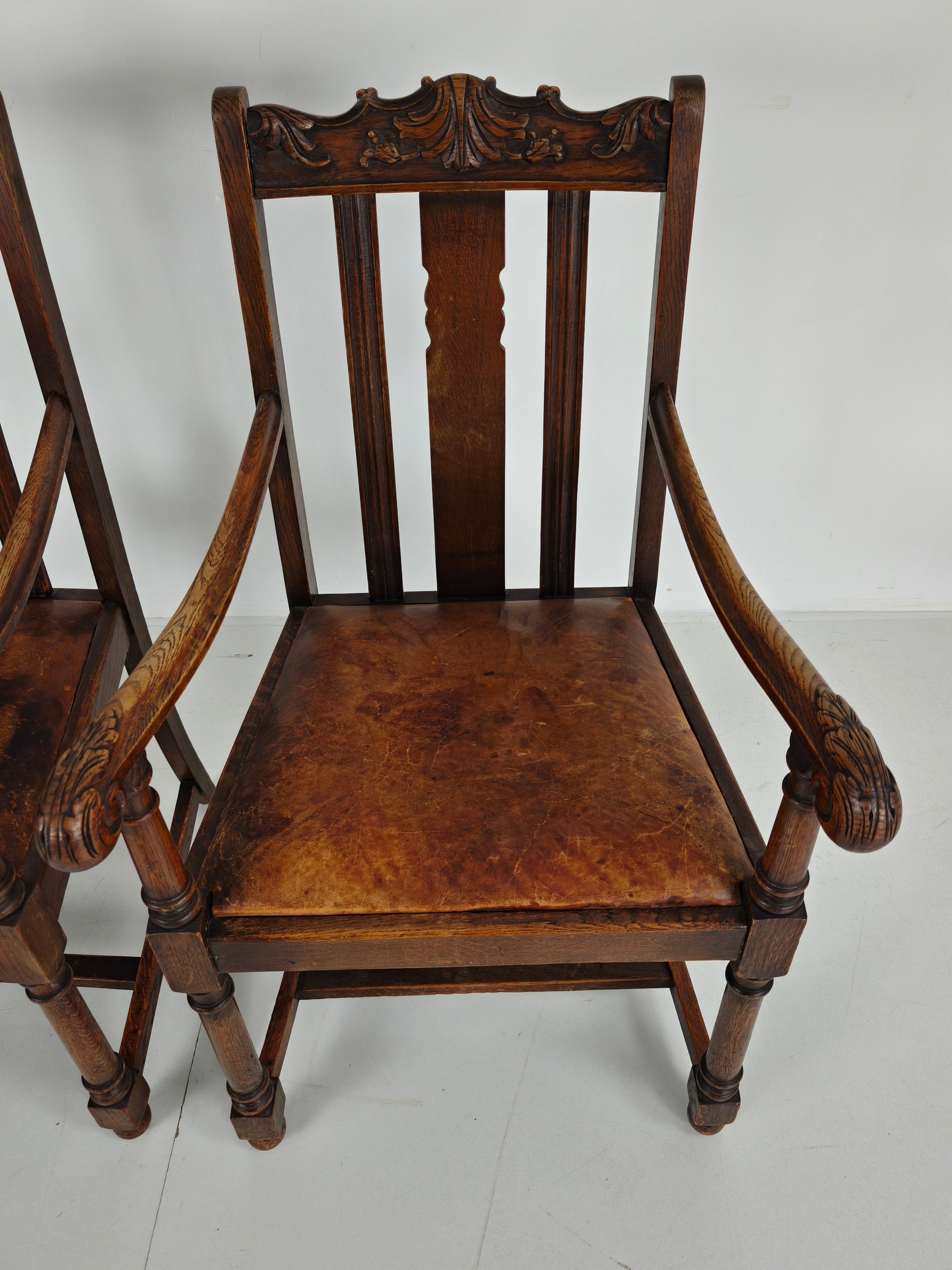 Pair of F. Parker &amp; Son Oak Armchairs – 19th Century English Pair of F. Parker &amp; Son Oak Armchairs – 19th Century English