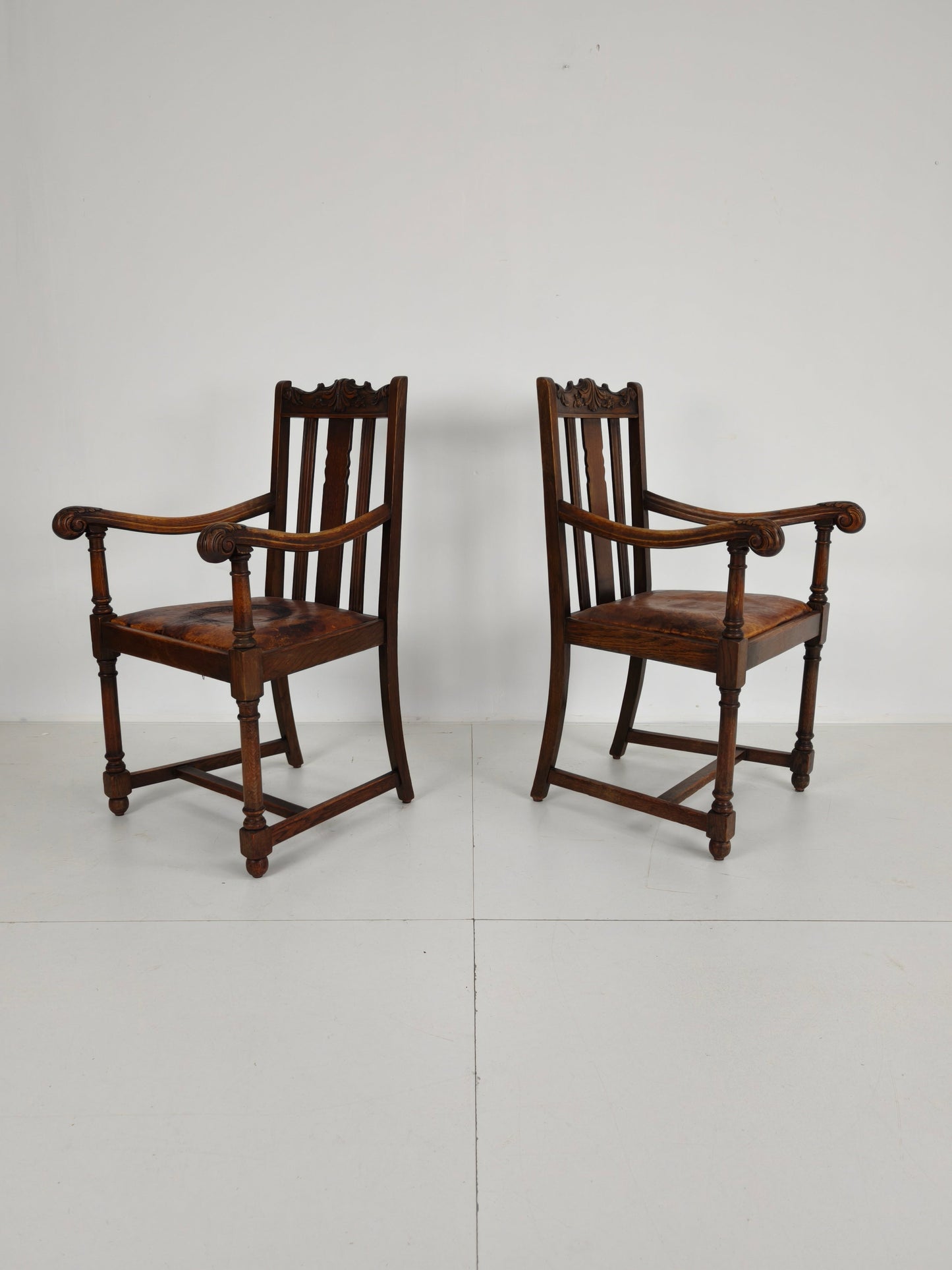 Pair of F. Parker &amp; Son Oak Armchairs – 19th Century English Pair of F. Parker &amp; Son Oak Armchairs – 19th Century English
