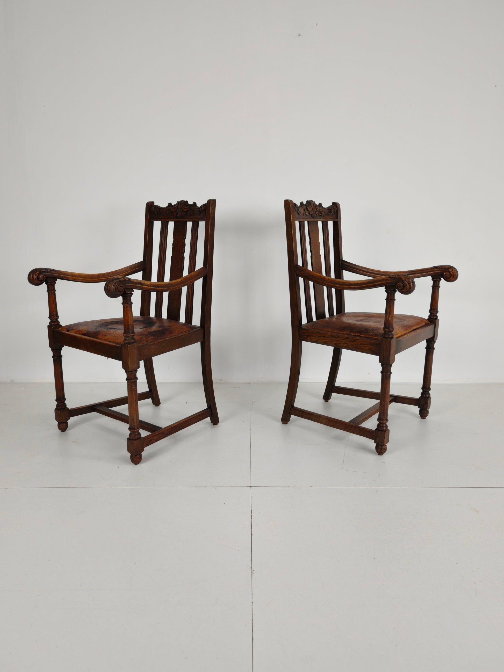 Pair of F. Parker &amp; Son Oak Armchairs – 19th Century English Pair of F. Parker &amp; Son Oak Armchairs – 19th Century English