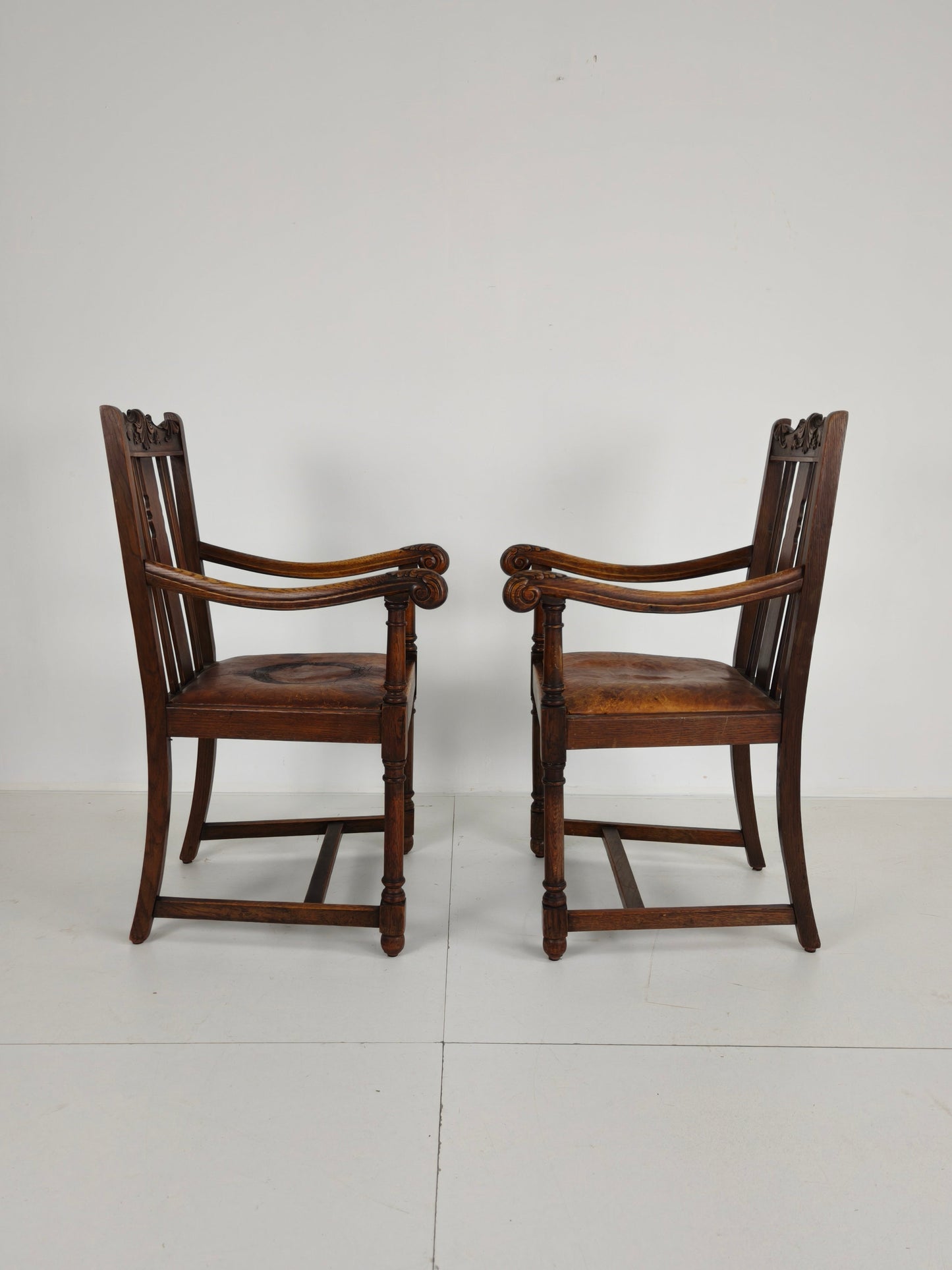 Pair of F. Parker &amp; Son Oak Armchairs – 19th Century English Pair of F. Parker &amp; Son Oak Armchairs – 19th Century English