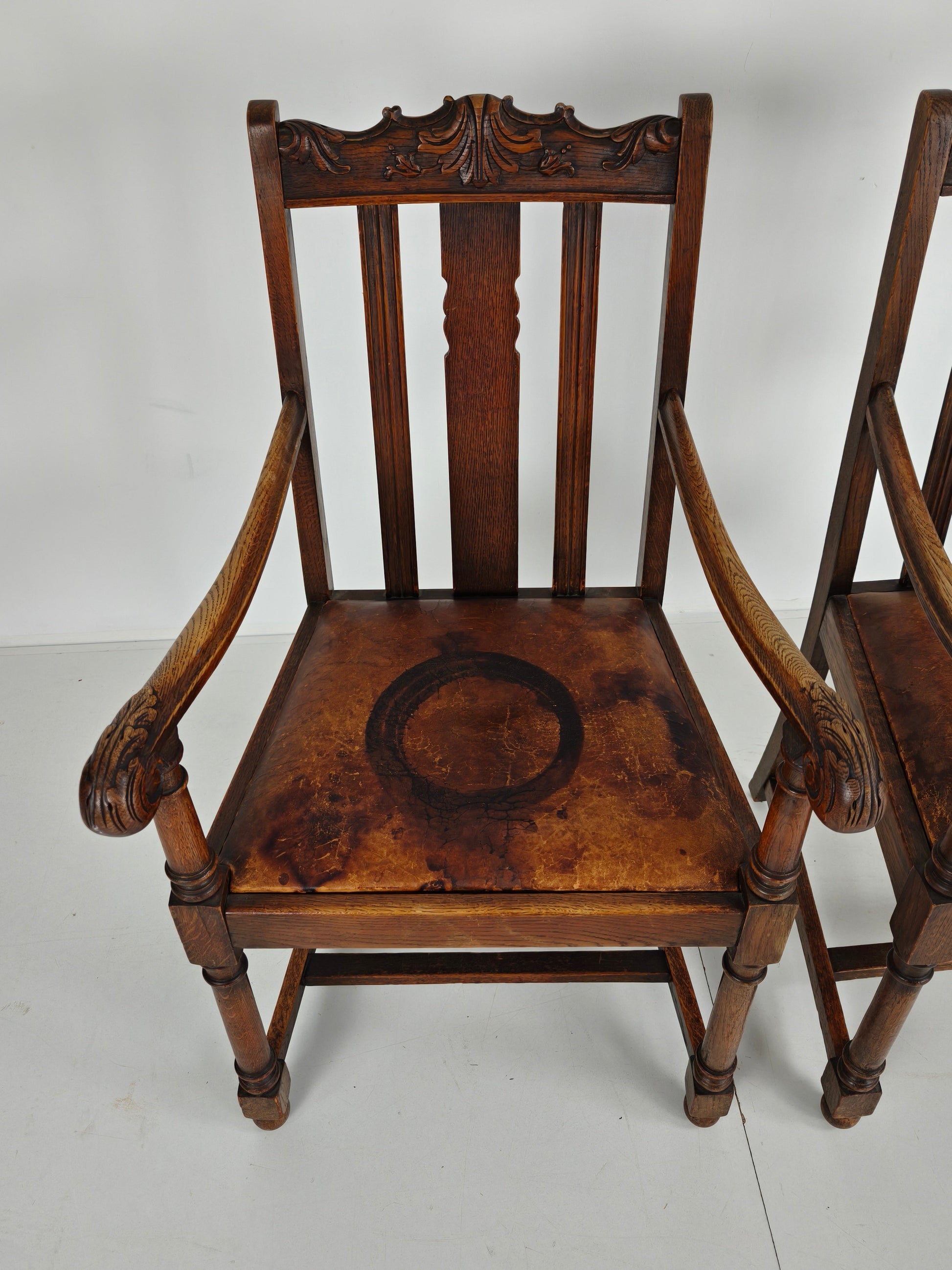Pair of F. Parker &amp; Son Oak Armchairs – 19th Century English Pair of F. Parker &amp; Son Oak Armchairs – 19th Century English