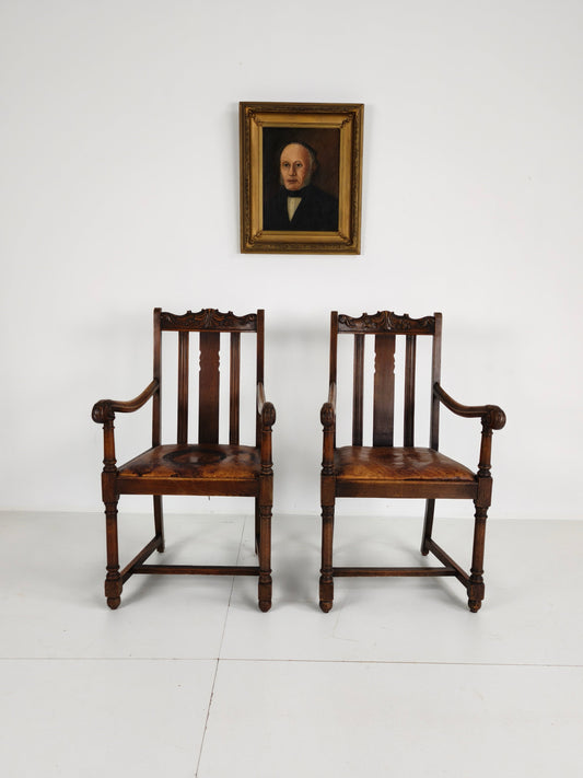 Pair of F. Parker &amp; Son Oak Armchairs – 19th Century English Pair of F. Parker &amp; Son Oak Armchairs – 19th Century English