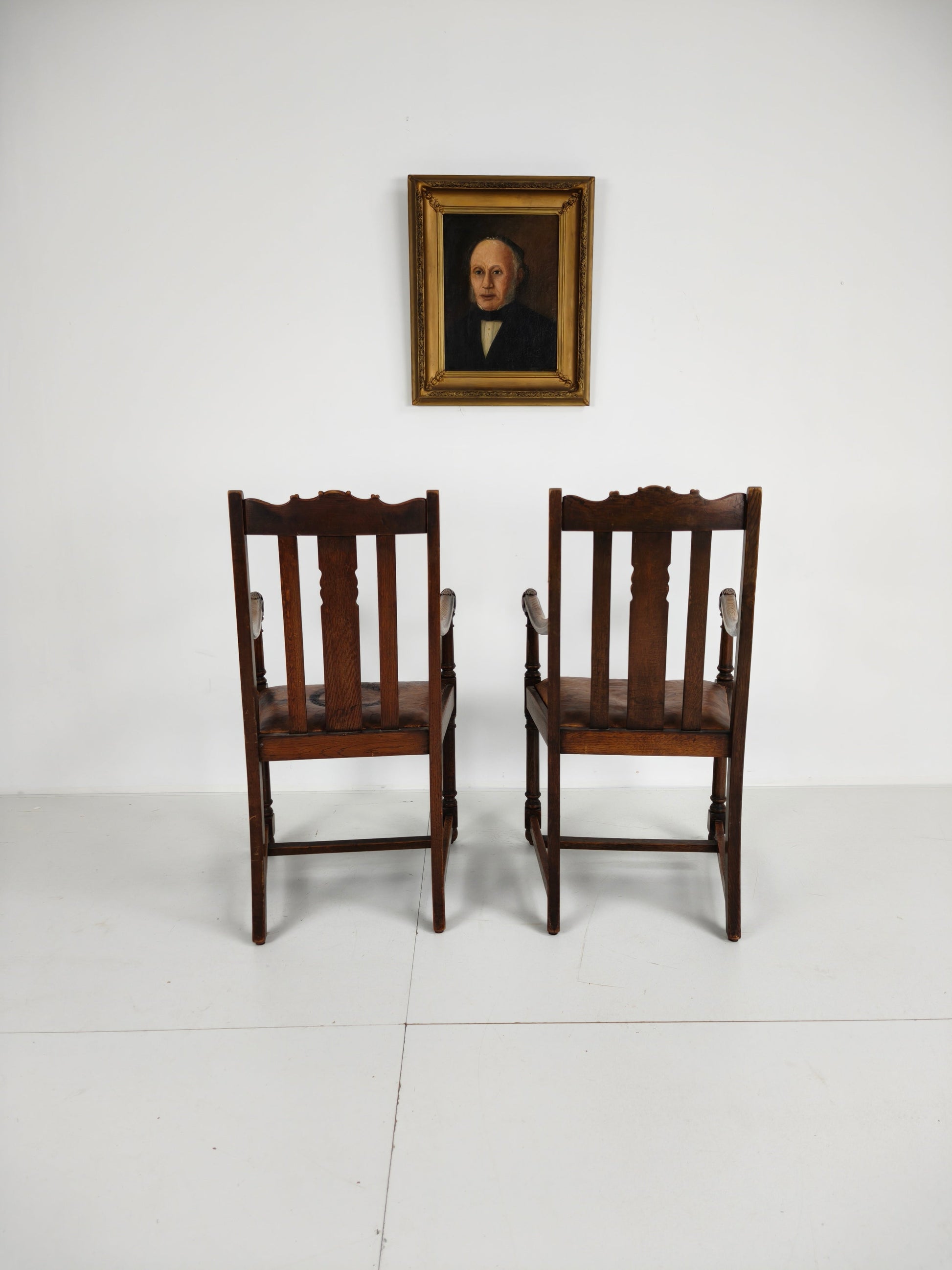 Pair of F. Parker &amp; Son Oak Armchairs – 19th Century English Pair of F. Parker &amp; Son Oak Armchairs – 19th Century English