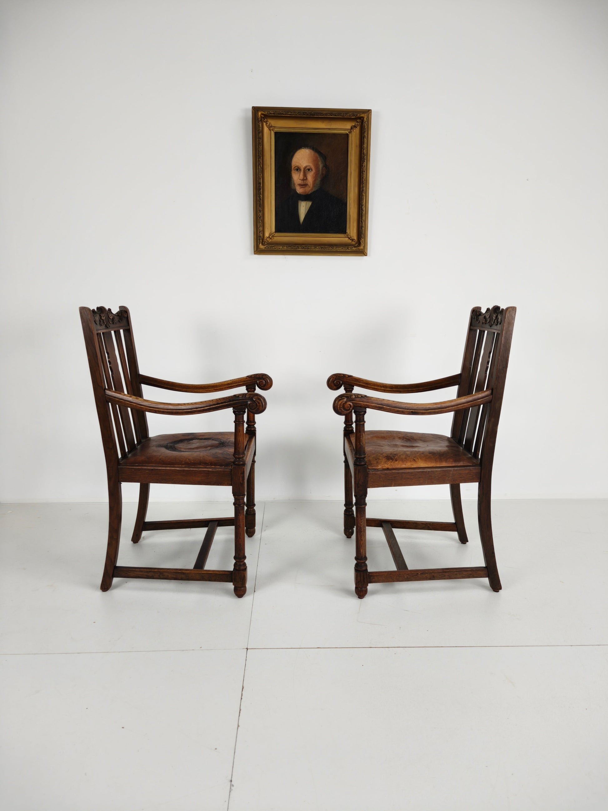 Pair of F. Parker &amp; Son Oak Armchairs – 19th Century English Pair of F. Parker &amp; Son Oak Armchairs – 19th Century English