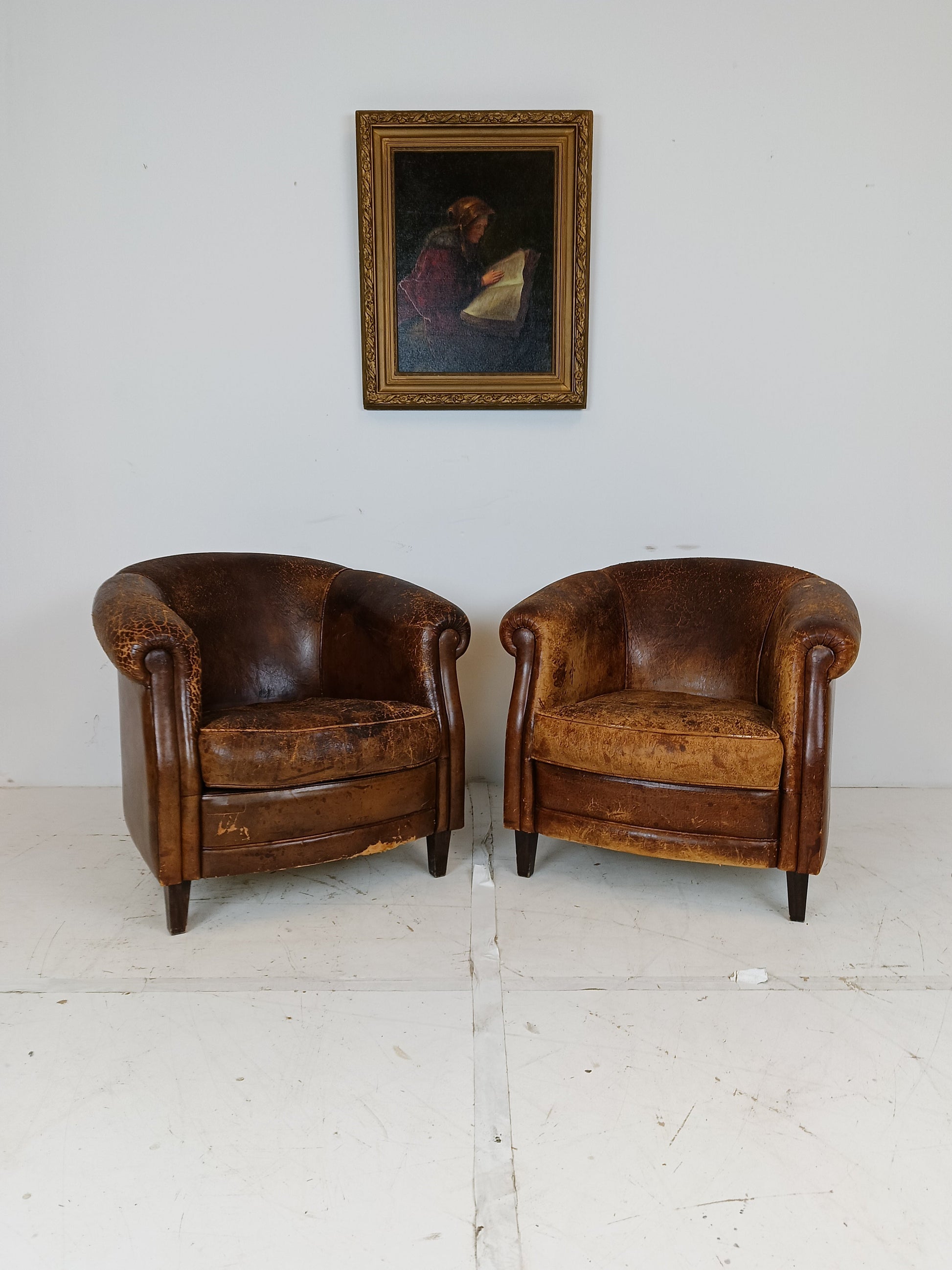Patinated Sheep Leather Chair Set Patinated Sheep Leather Chair Set