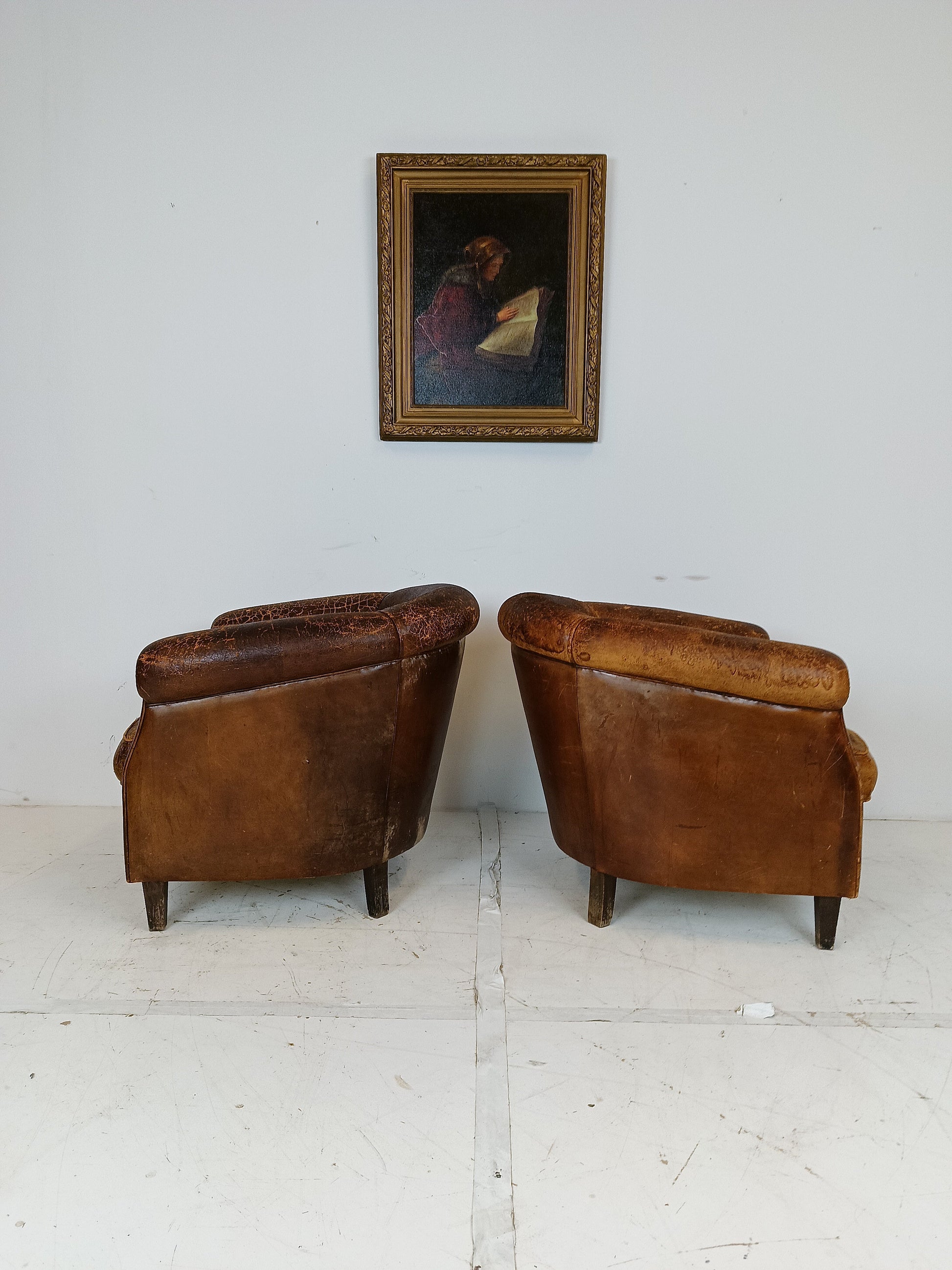Patinated Sheep Leather Chair Set Patinated Sheep Leather Chair Set
