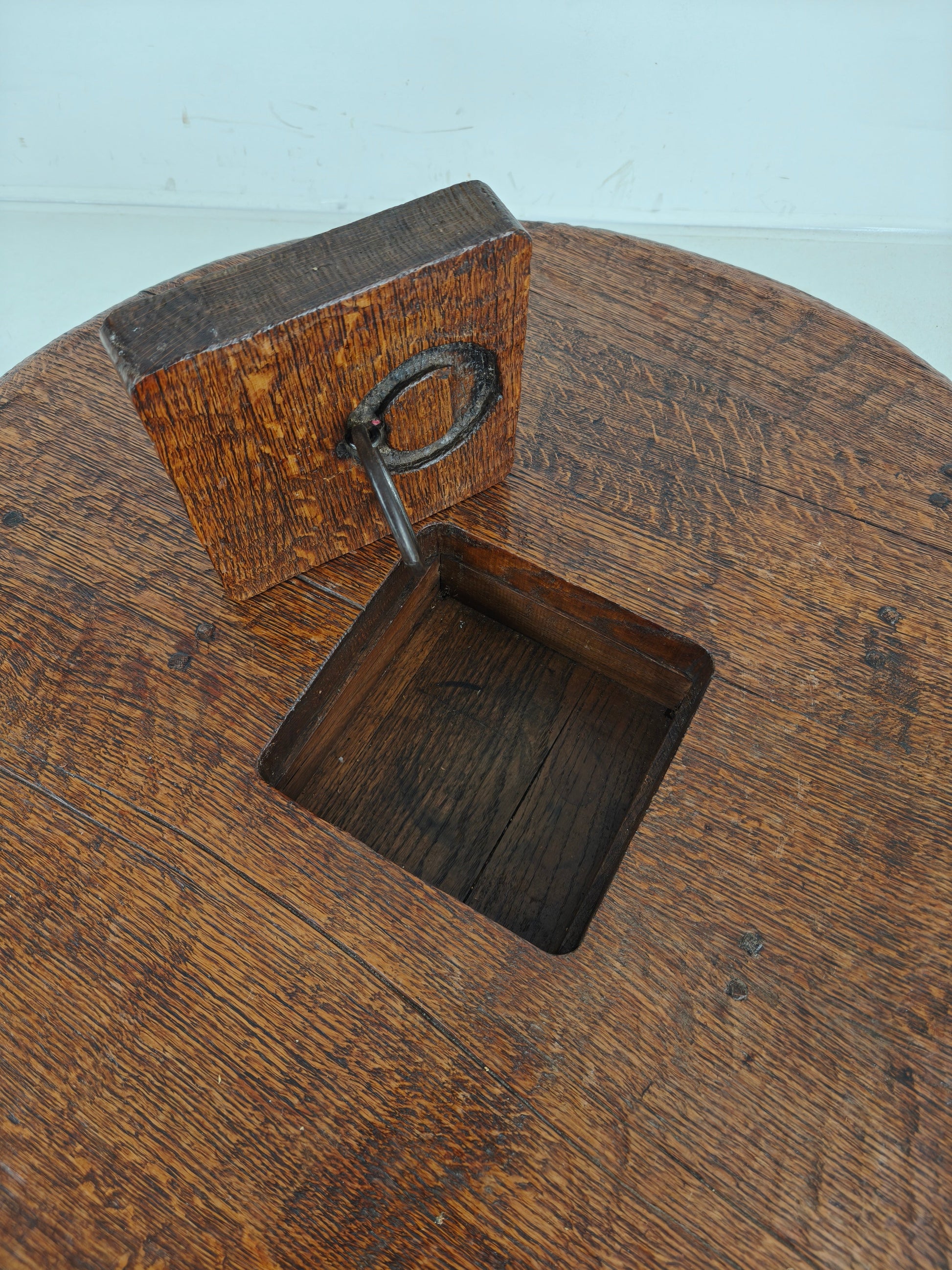 Rustic Oak Brutalist round Coffee table France 1960s Mid-20th Century Rustic Oak Brutalist round Coffee table France 1960s Mid-20th Century
