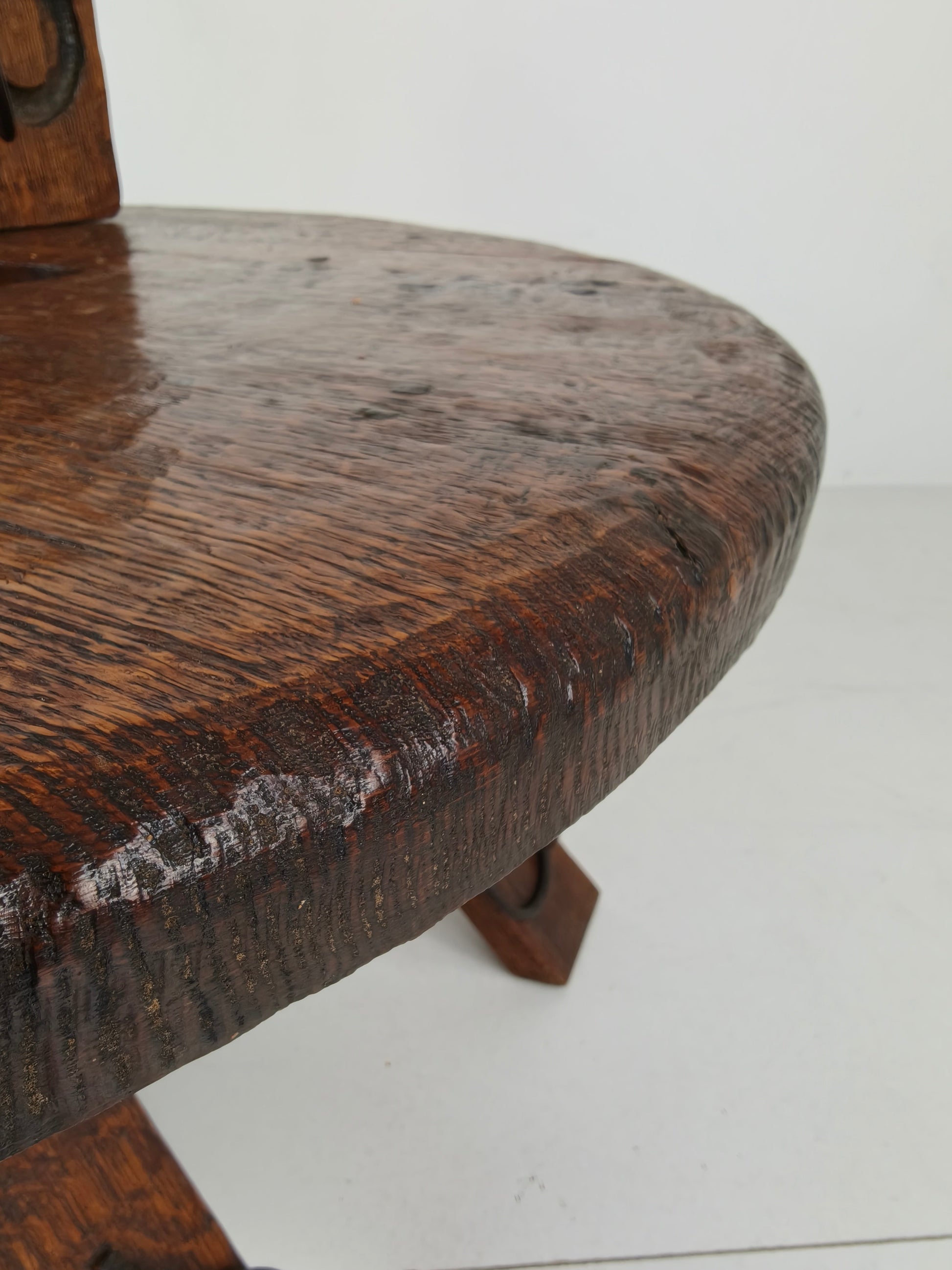 Rustic Oak Brutalist round Coffee table France 1960s Mid-20th Century Rustic Oak Brutalist round Coffee table France 1960s Mid-20th Century
