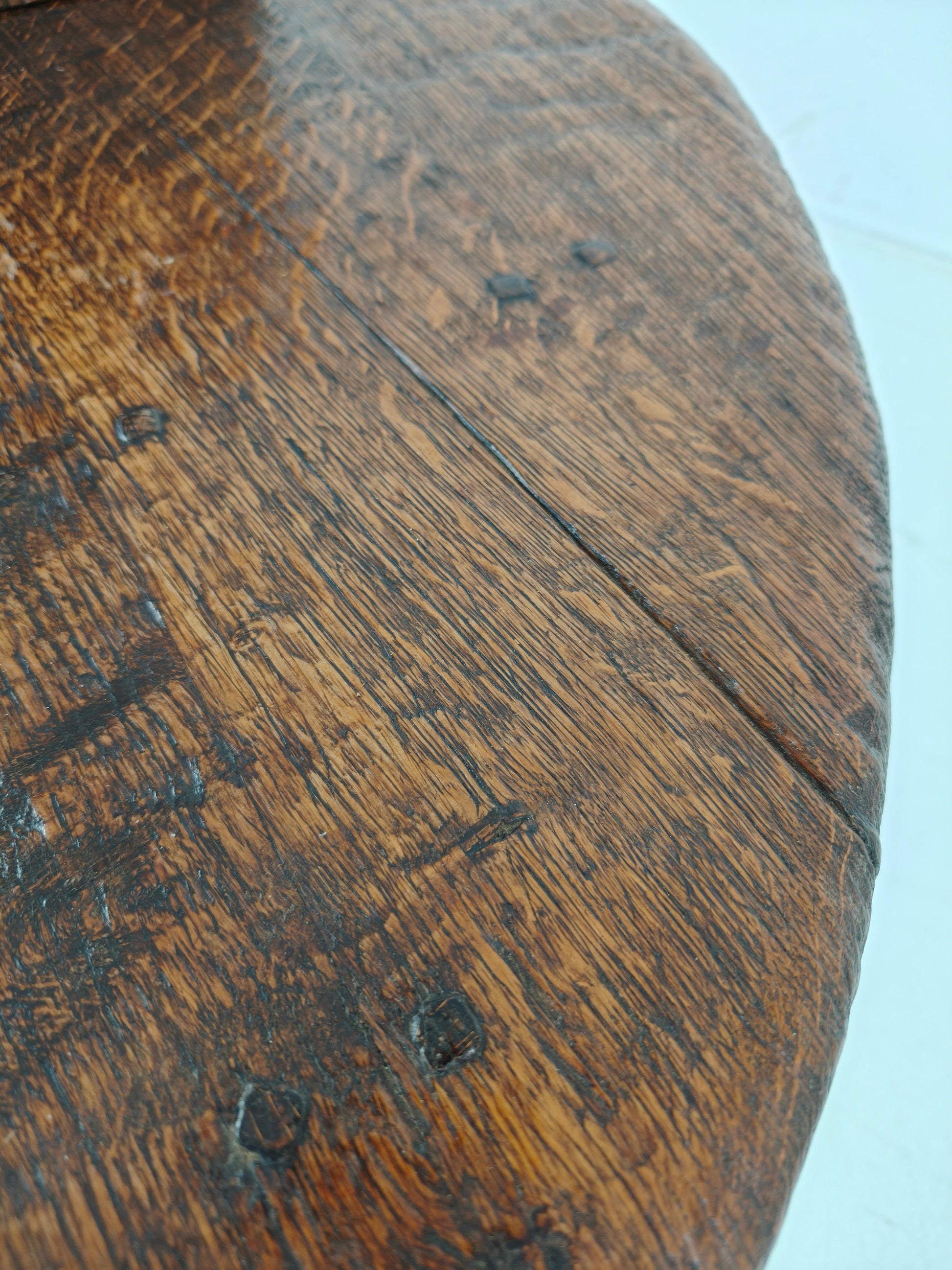 Rustic Oak Brutalist round Coffee table France 1960s Mid-20th Century Rustic Oak Brutalist round Coffee table France 1960s Mid-20th Century