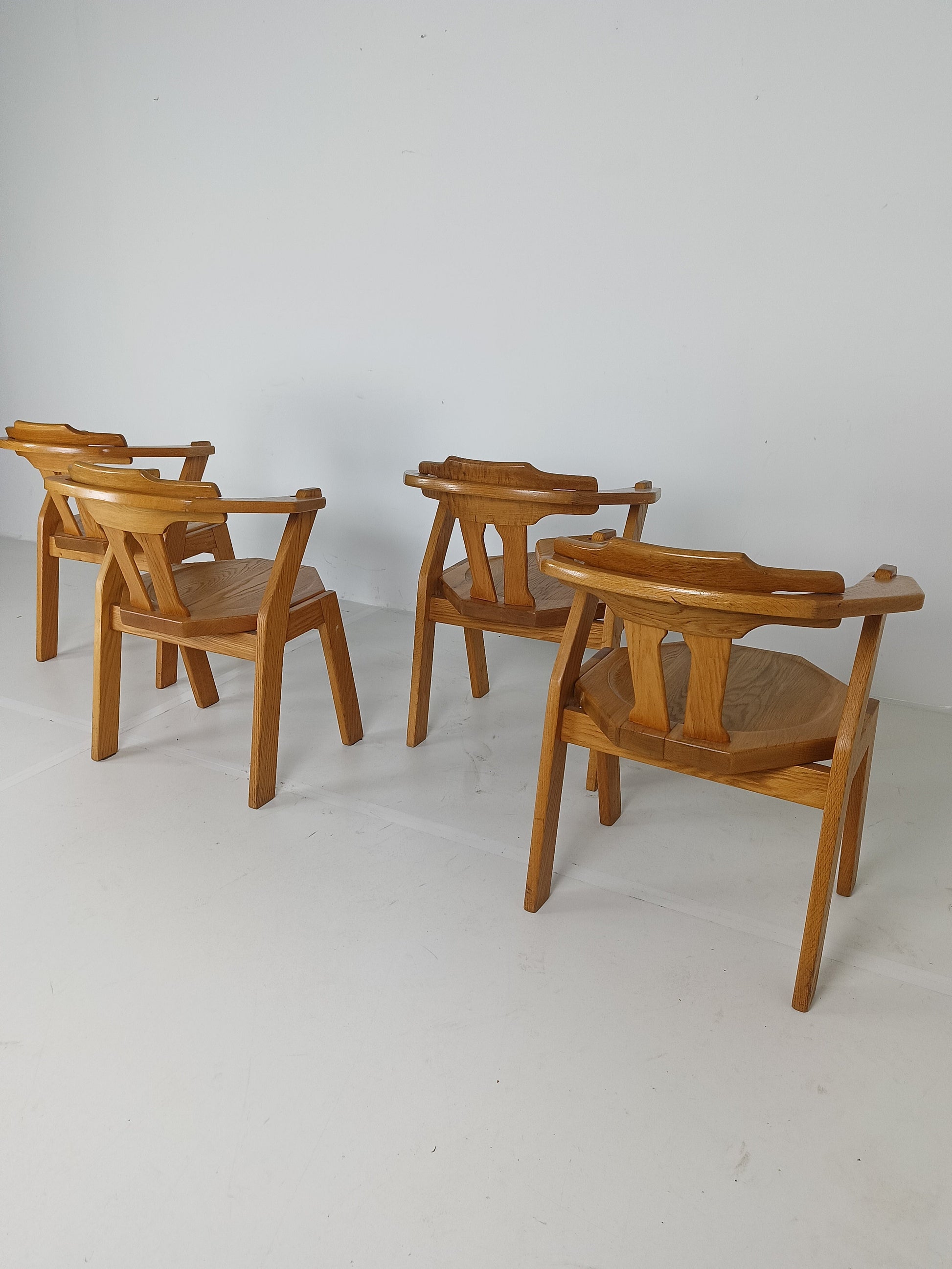 Set Of Four Brutalist Chairs With Armrests Set Of Four Brutalist Chairs With Armrests