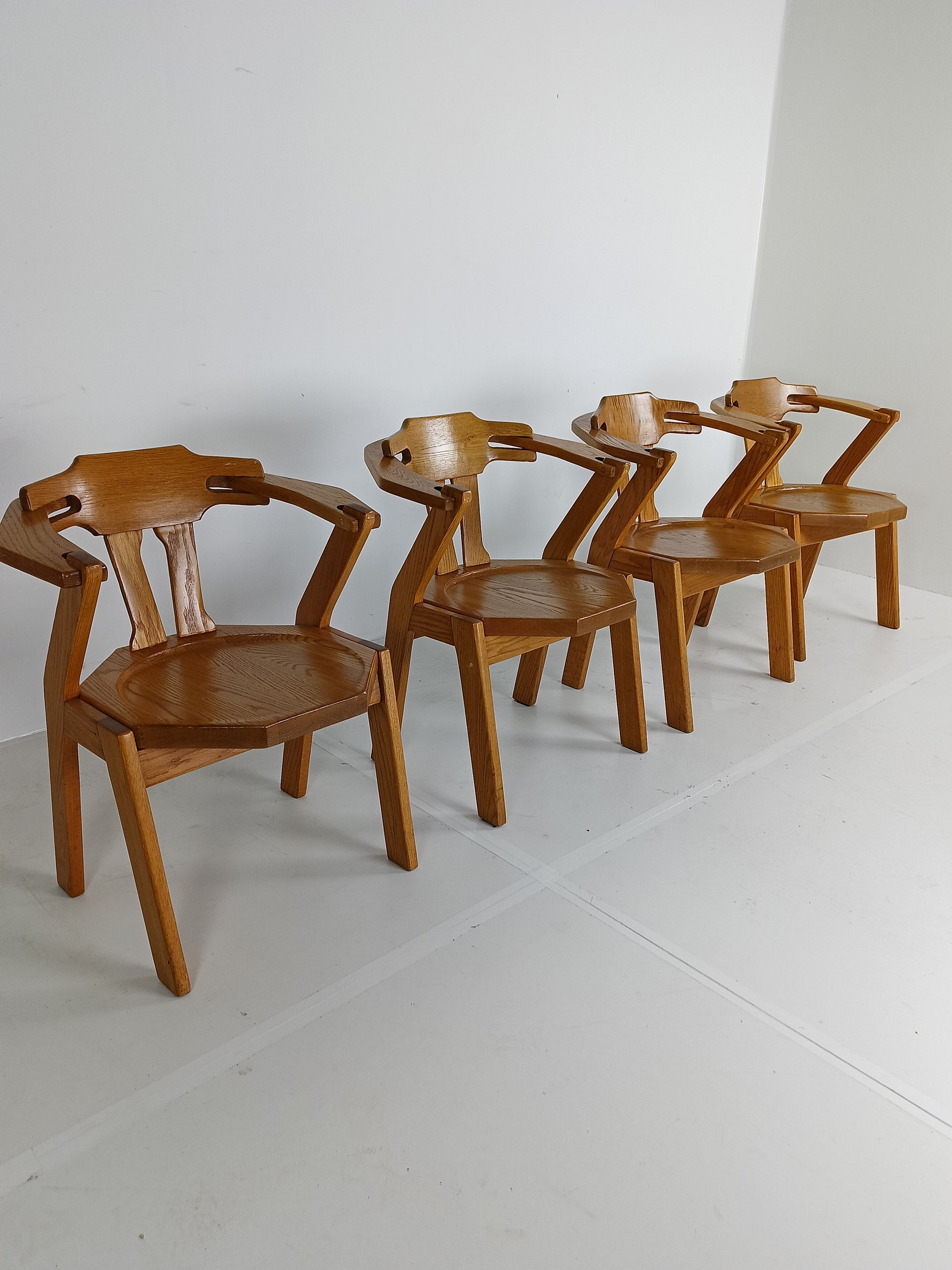 Set Of Four Brutalist Chairs With Armrests Set Of Four Brutalist Chairs With Armrests