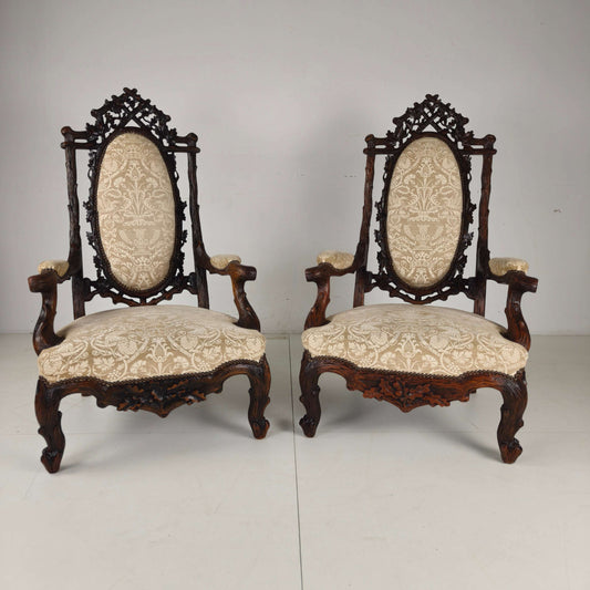 Set of Two Black Forest Style Armchairs by Horrix – 19th Century Set of Two Black Forest Style Armchairs by Horrix – 19th Century