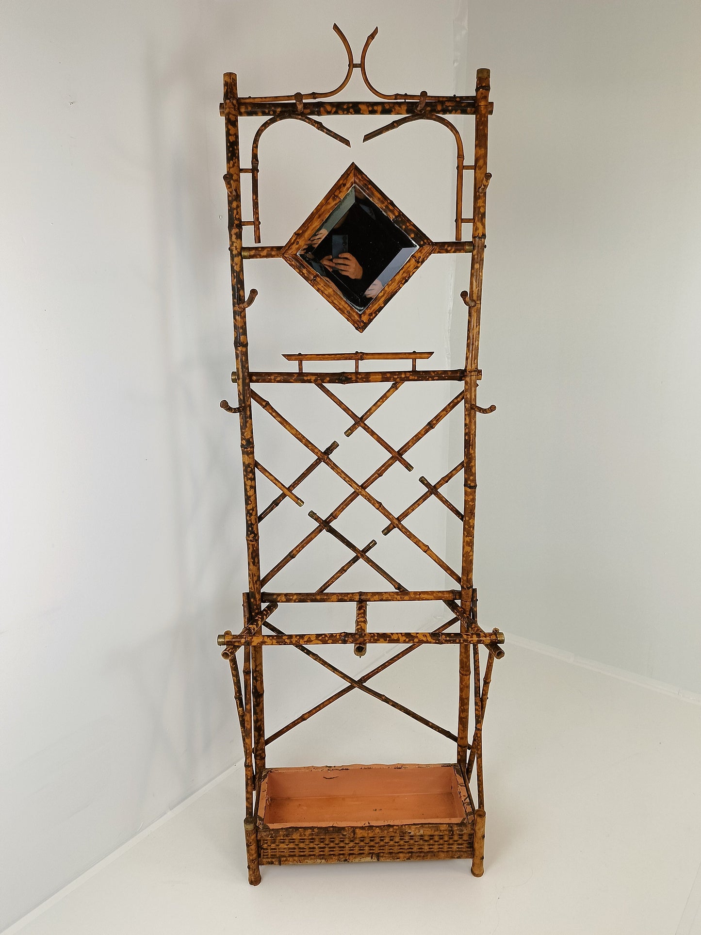 Standing Bamboo Coat Rack With Mirror Around 1920 Standing Bamboo Coat Rack With Mirror Around 1920