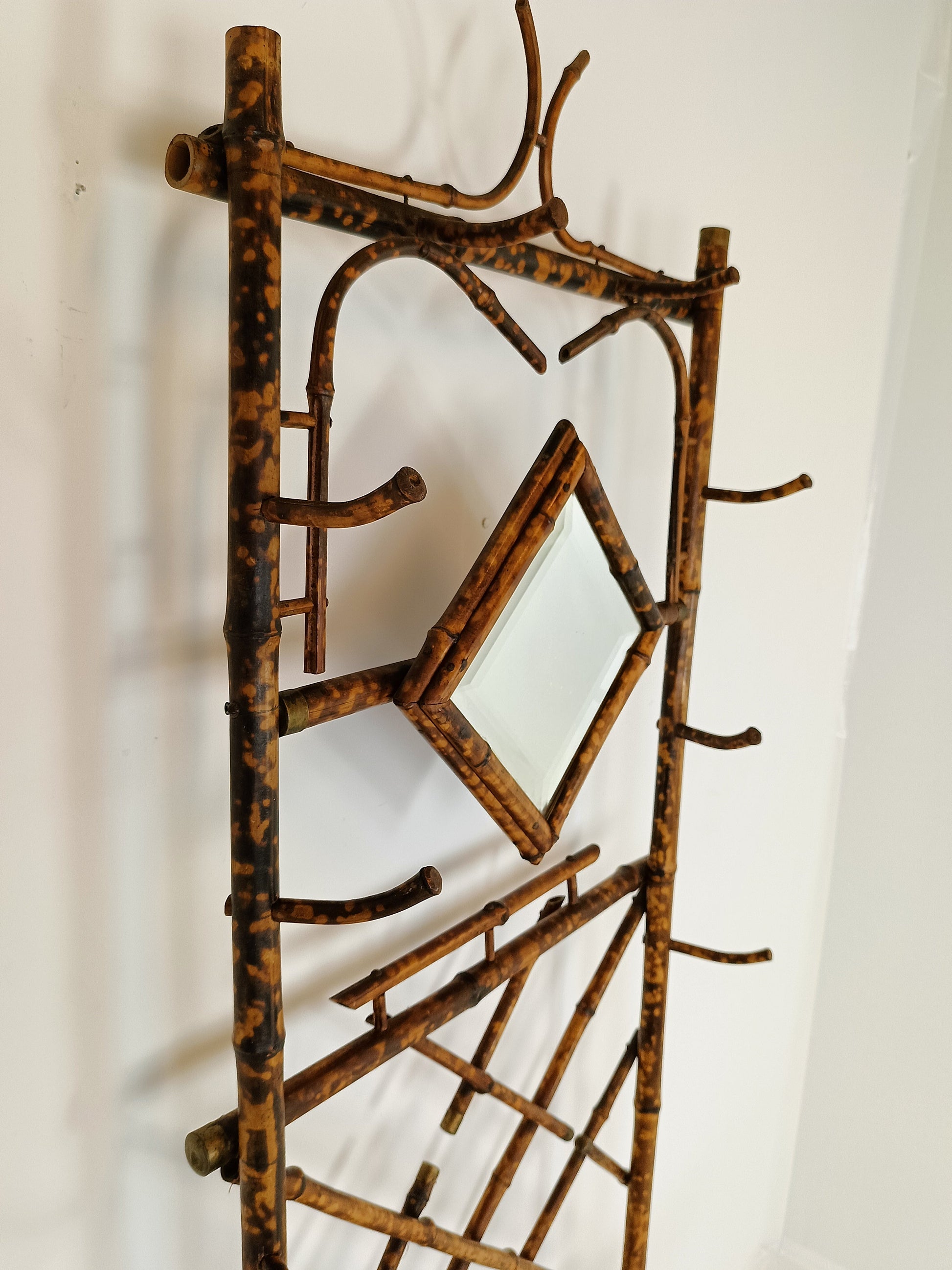 Standing Bamboo Coat Rack With Mirror Around 1920 Standing Bamboo Coat Rack With Mirror Around 1920