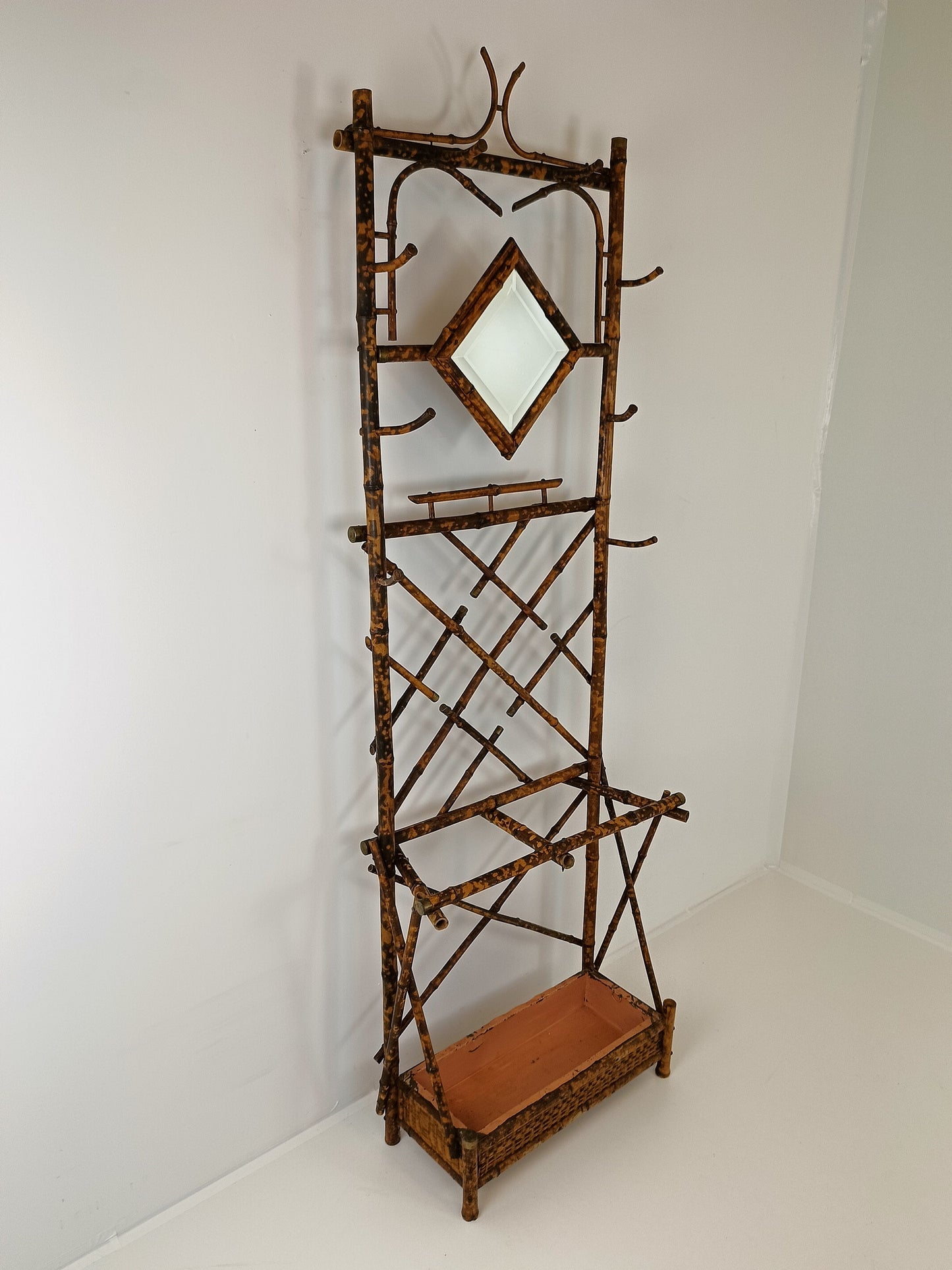 Standing Bamboo Coat Rack With Mirror Around 1920 Standing Bamboo Coat Rack With Mirror Around 1920