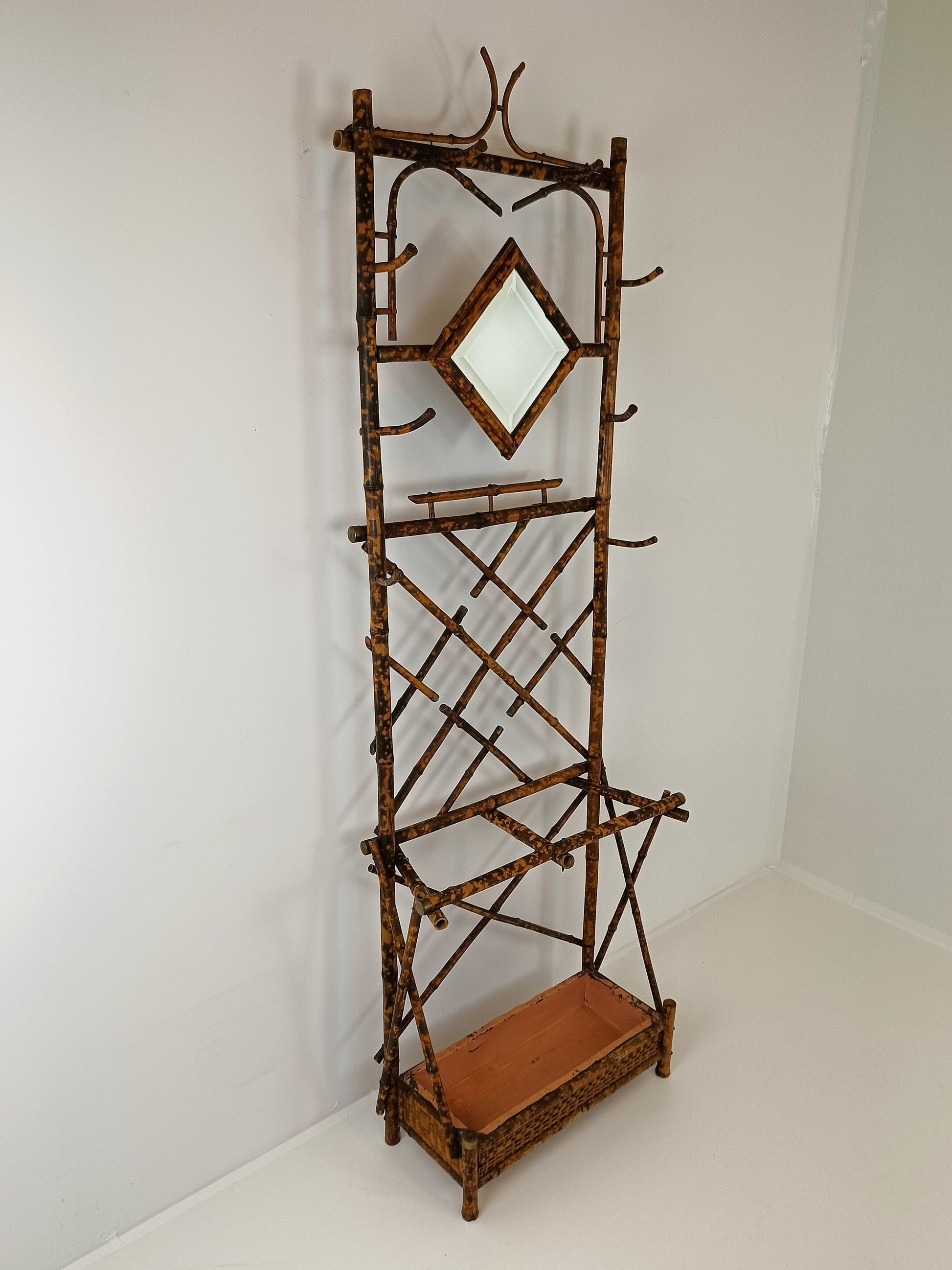 Standing Bamboo Coat Rack With Mirror Around 1920 Standing Bamboo Coat Rack With Mirror Around 1920