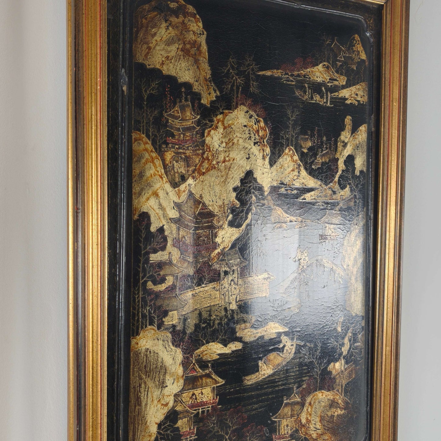 Striking Pair of 19th Century Chinoiserie Panels in Gilt Frames art Striking Pair of 19th Century Chinoiserie Panels in Gilt Frames art