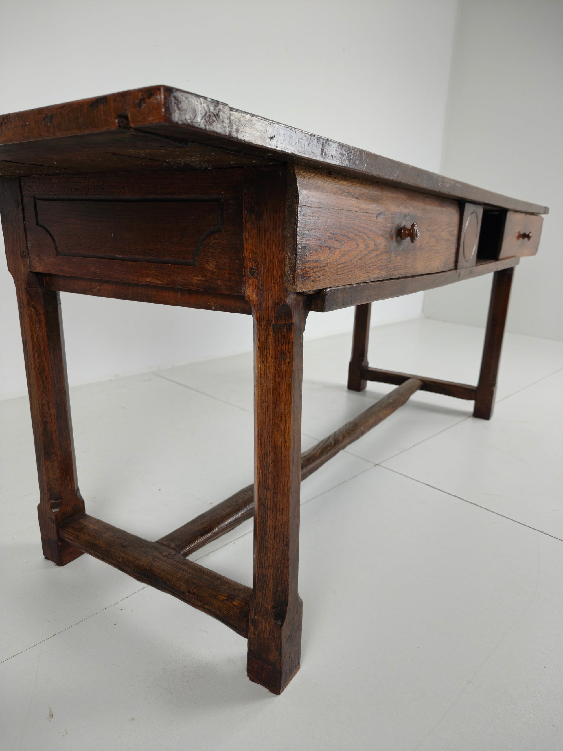 Stunning 18th Century French Farmhouse Dining Table – Solid Oak with sliding drawers Stunning 18th Century French Farmhouse Dining Table – Solid Oak with sliding drawers