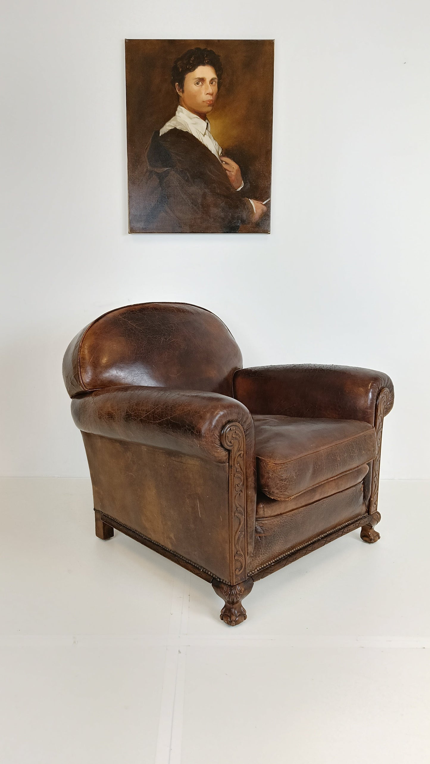 Stunning Antique Sheep Leather Club Chair Stunning Antique Sheep Leather Club Chair