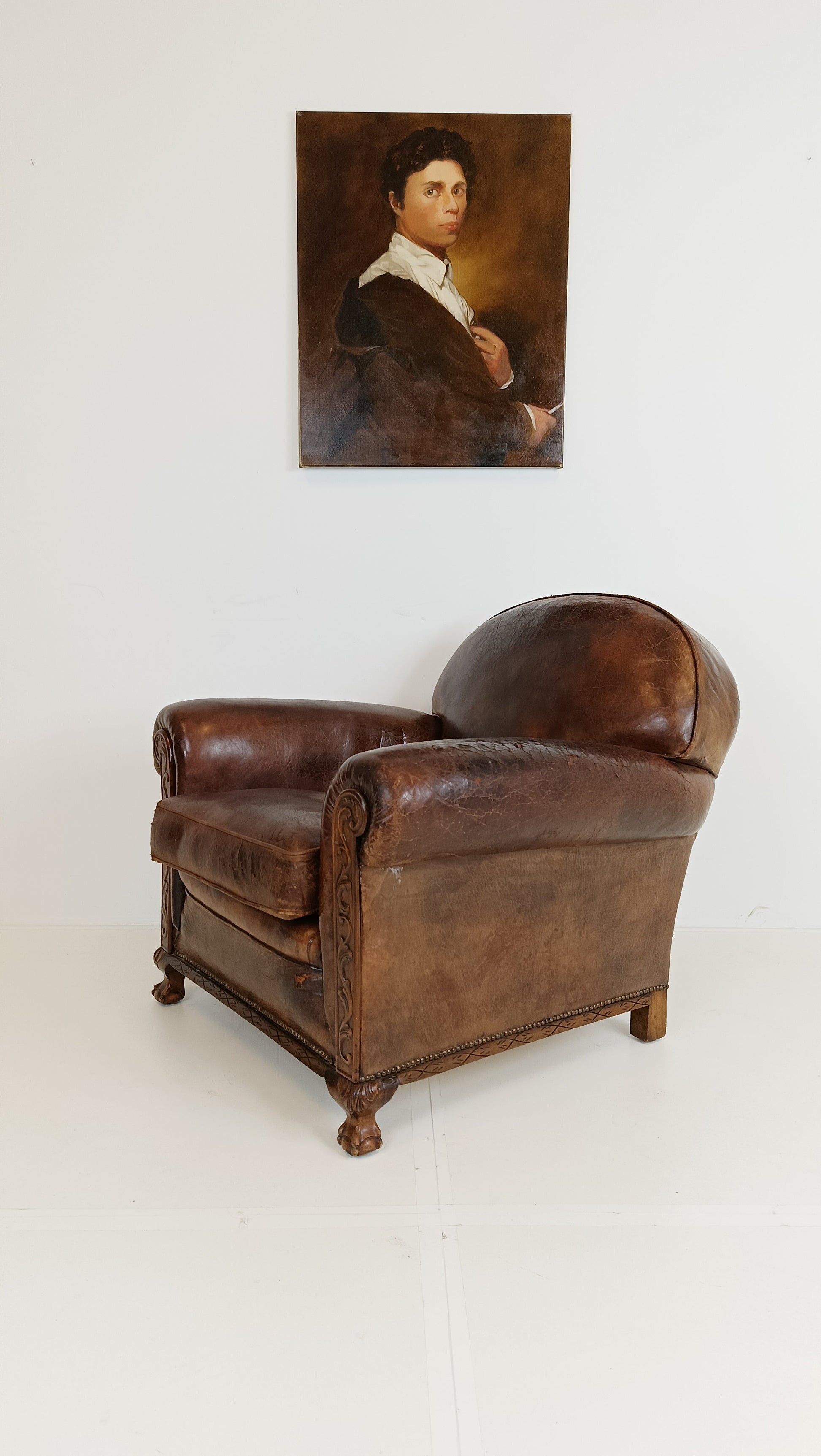 Stunning Antique Sheep Leather Club Chair Stunning Antique Sheep Leather Club Chair