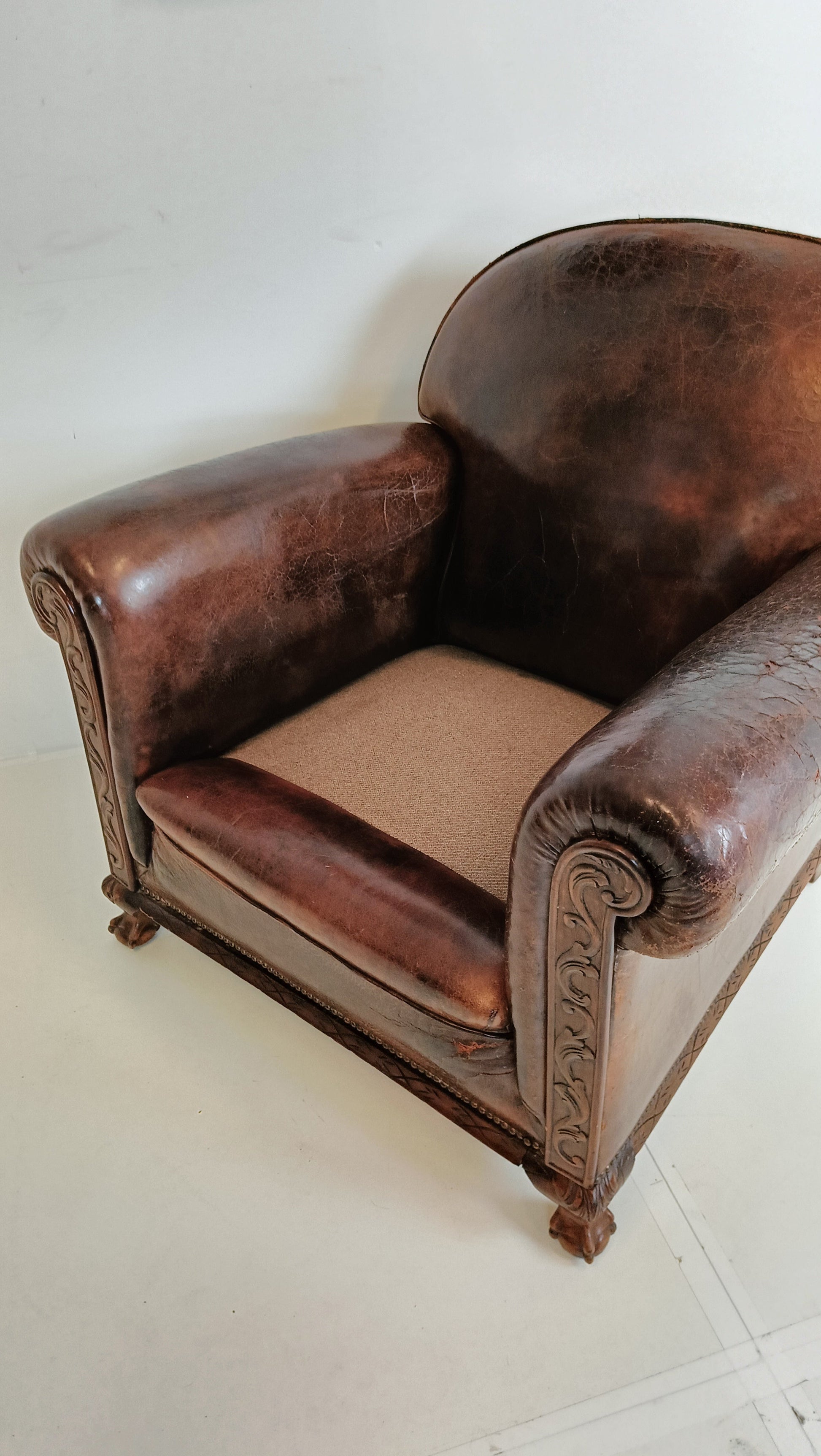 Stunning Antique Sheep Leather Club Chair Stunning Antique Sheep Leather Club Chair