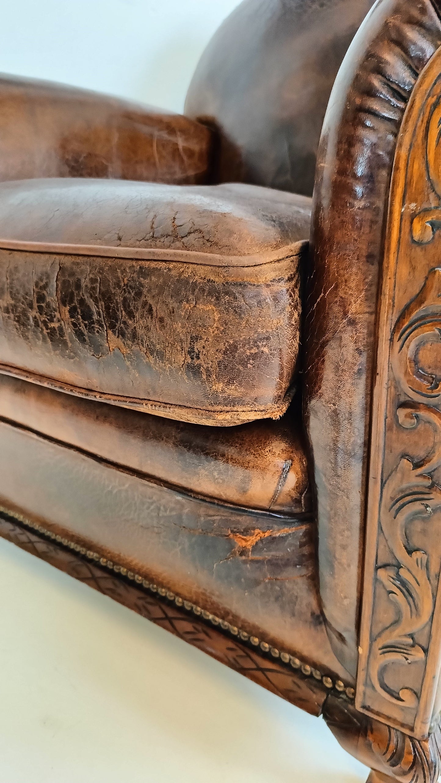 Stunning Antique Sheep Leather Club Chair Stunning Antique Sheep Leather Club Chair