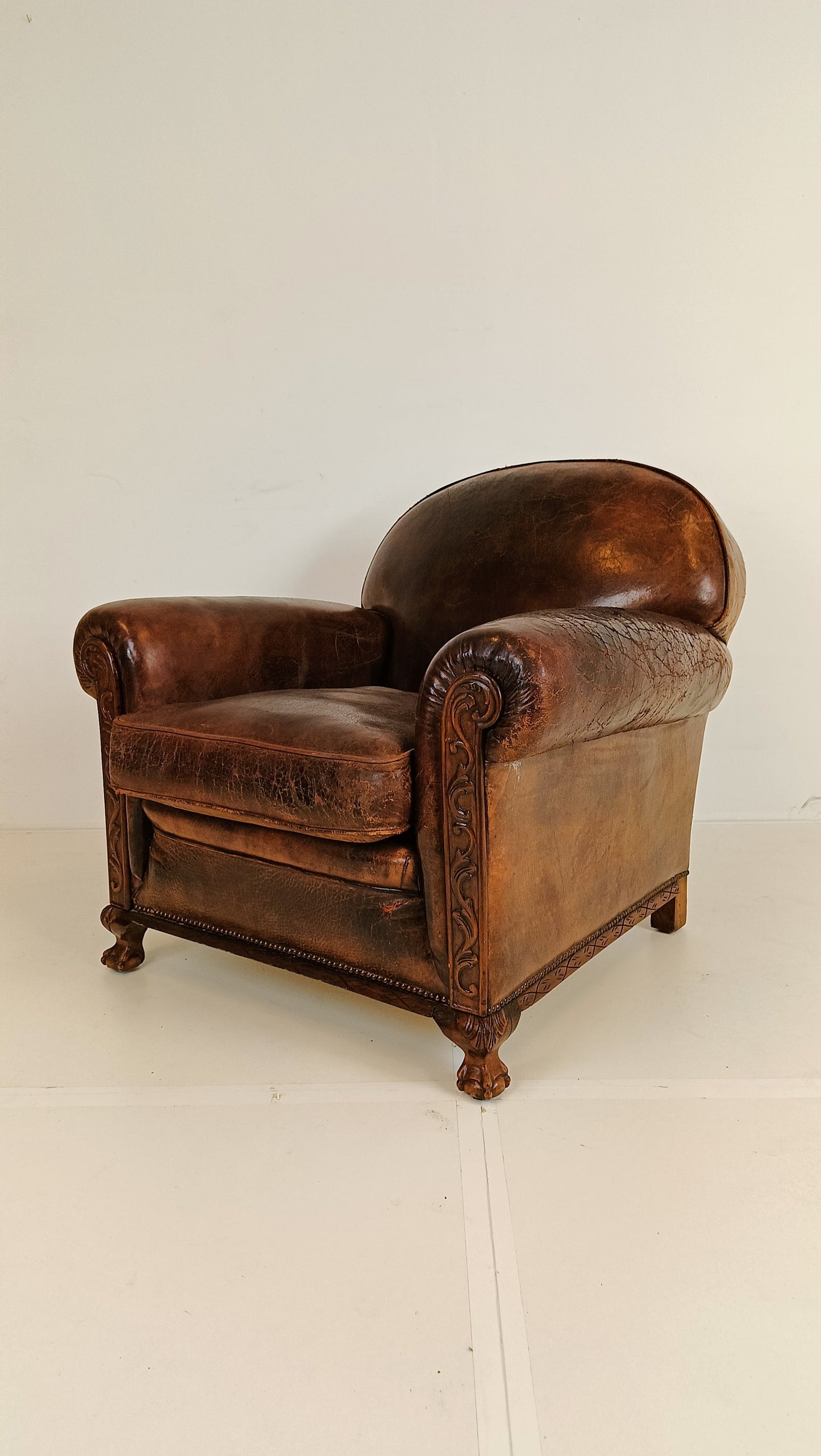 Stunning Antique Sheep Leather Club Chair Stunning Antique Sheep Leather Club Chair