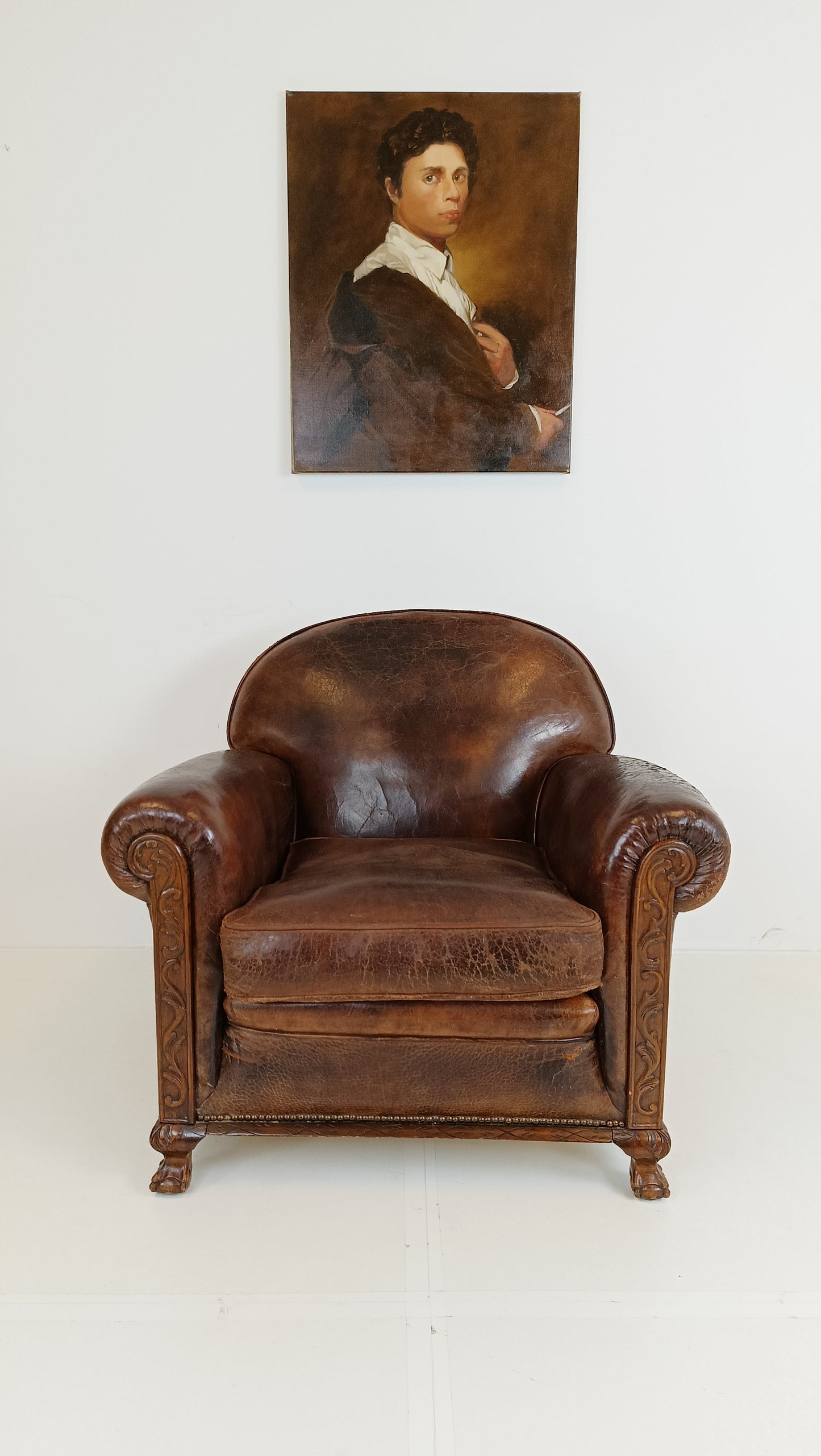 Stunning Antique Sheep Leather Club Chair Stunning Antique Sheep Leather Club Chair