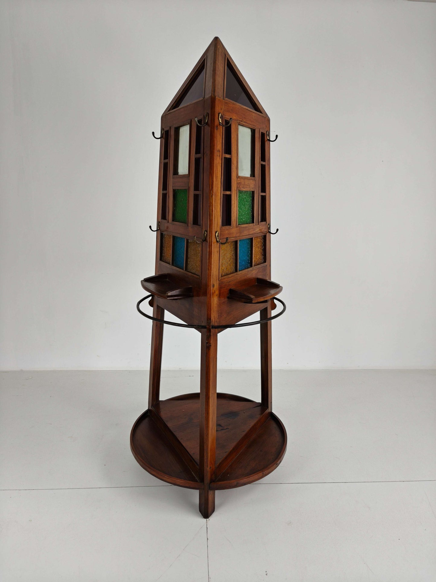 Unique Oak Art Deco Hall Stand / Umbrella Rack – 1920s Obelisk Design with Stained Glass Unique Oak Art Deco Hall Stand / Umbrella Rack – 1920s Obelisk Design with Stained Glass