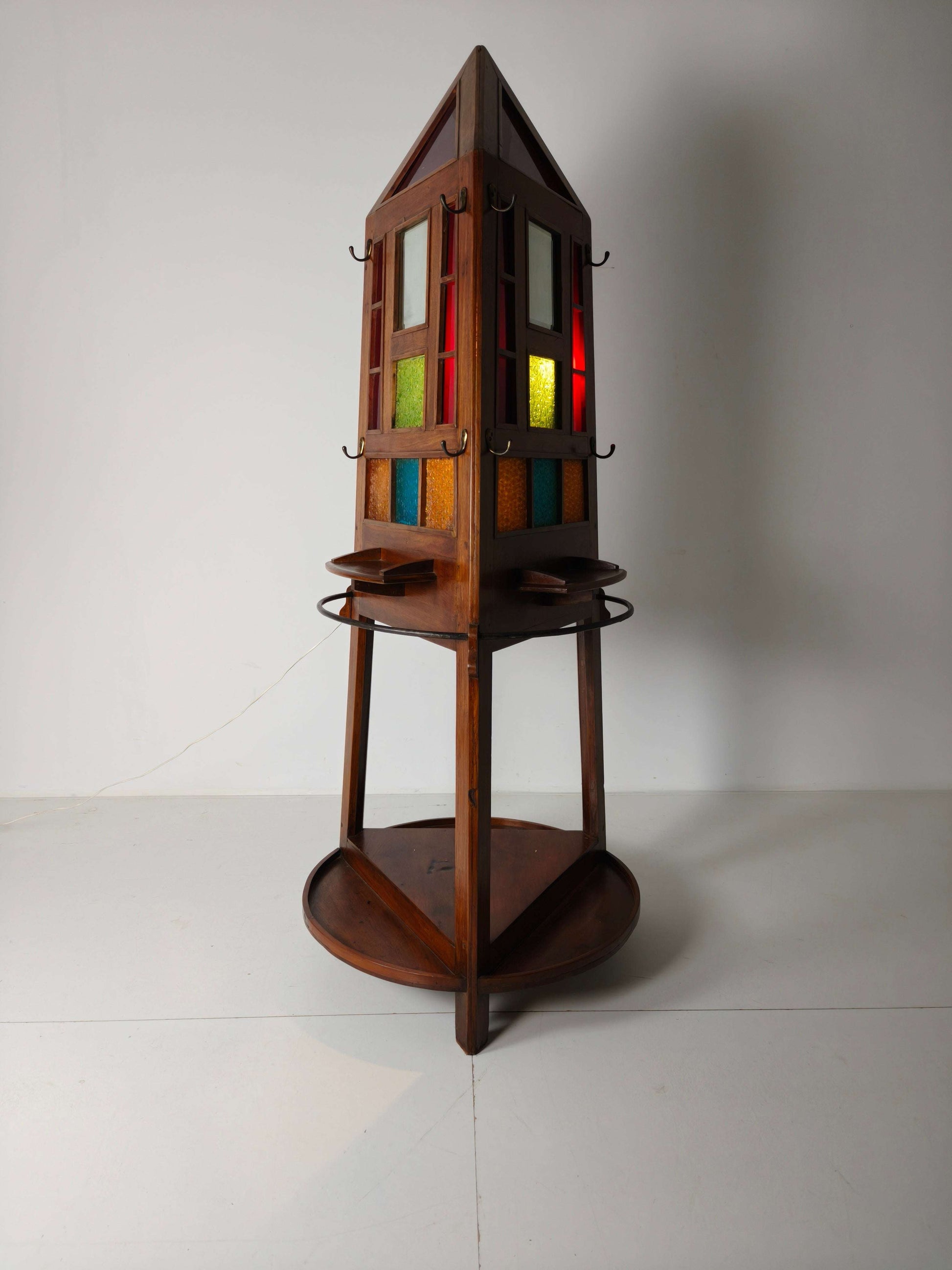 Unique Oak Art Deco Hall Stand / Umbrella Rack – 1920s Obelisk Design with Stained Glass Unique Oak Art Deco Hall Stand / Umbrella Rack – 1920s Obelisk Design with Stained Glass