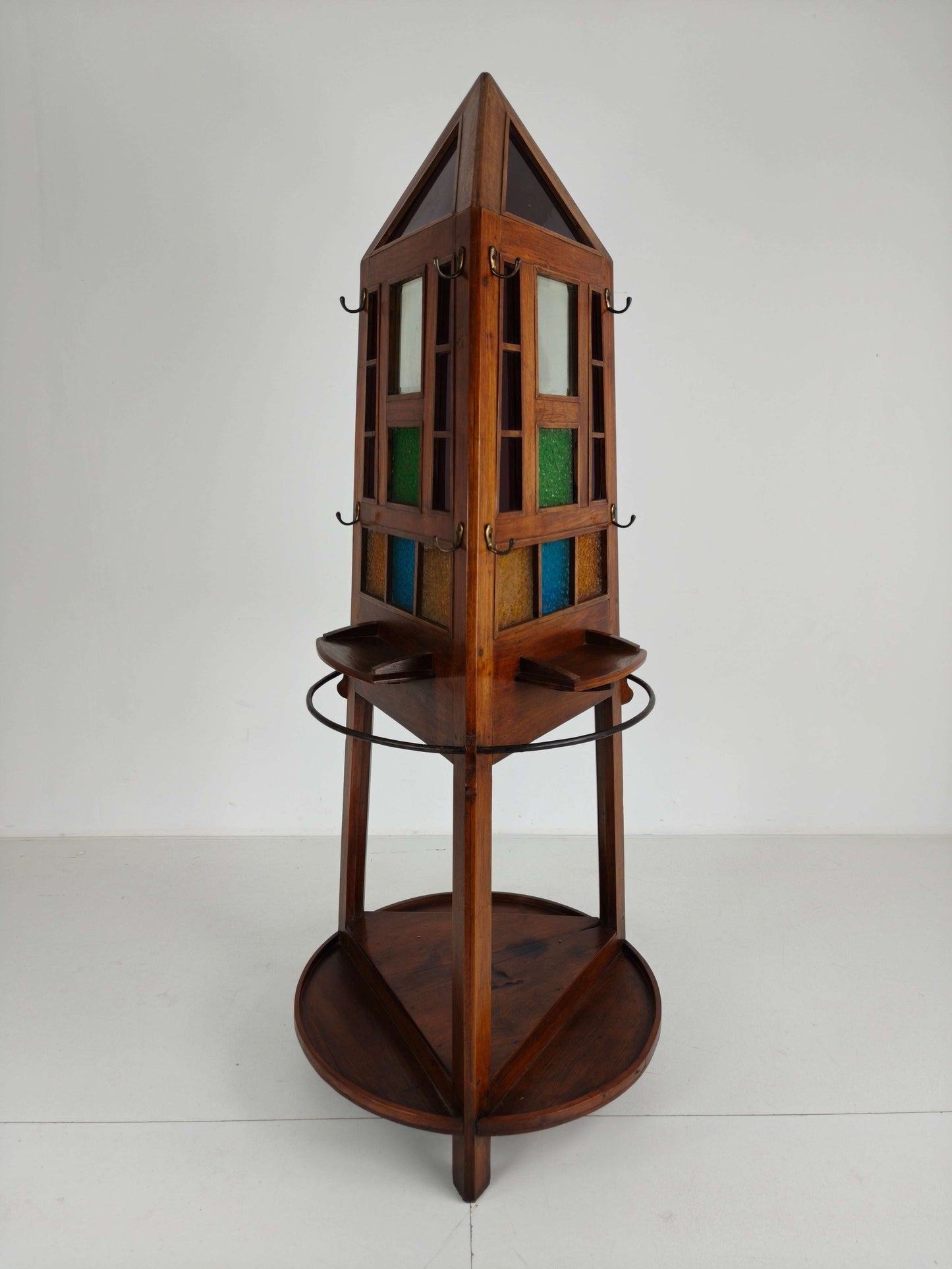 Unique Oak Art Deco Hall Stand / Umbrella Rack – 1920s Obelisk Design with Stained Glass Unique Oak Art Deco Hall Stand / Umbrella Rack – 1920s Obelisk Design with Stained Glass