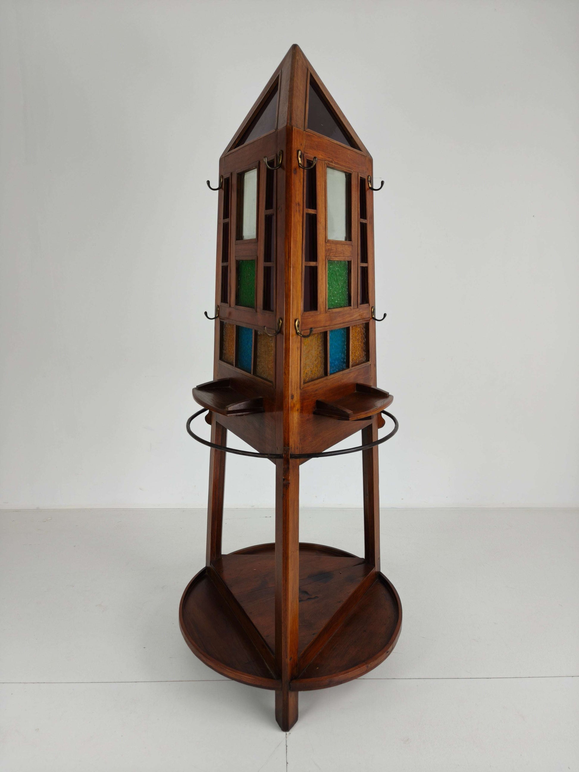 Unique Oak Art Deco Hall Stand / Umbrella Rack – 1920s Obelisk Design with Stained Glass Unique Oak Art Deco Hall Stand / Umbrella Rack – 1920s Obelisk Design with Stained Glass