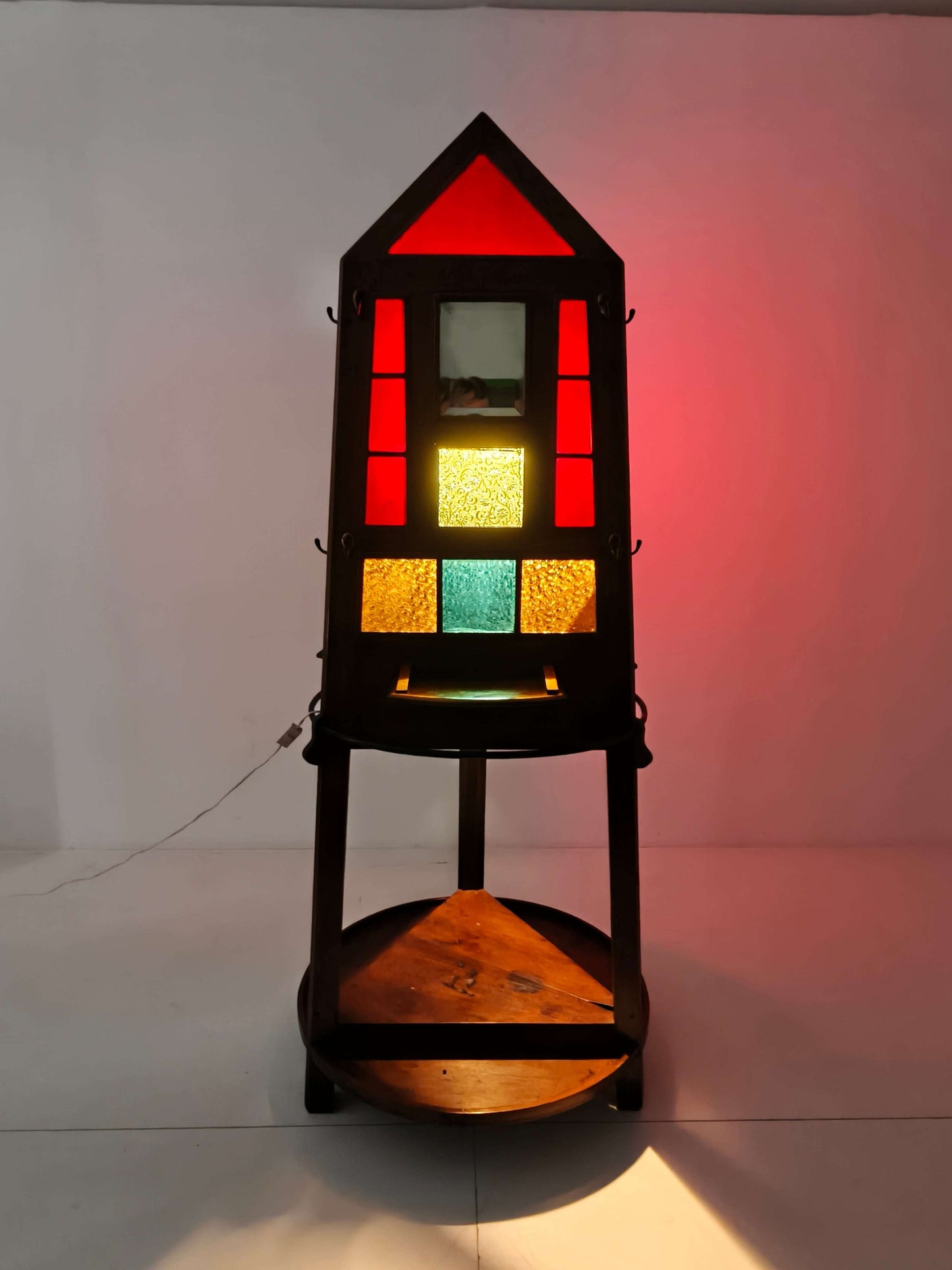 Unique Oak Art Deco Hall Stand / Umbrella Rack – 1920s Obelisk Design with Stained Glass Unique Oak Art Deco Hall Stand / Umbrella Rack – 1920s Obelisk Design with Stained Glass